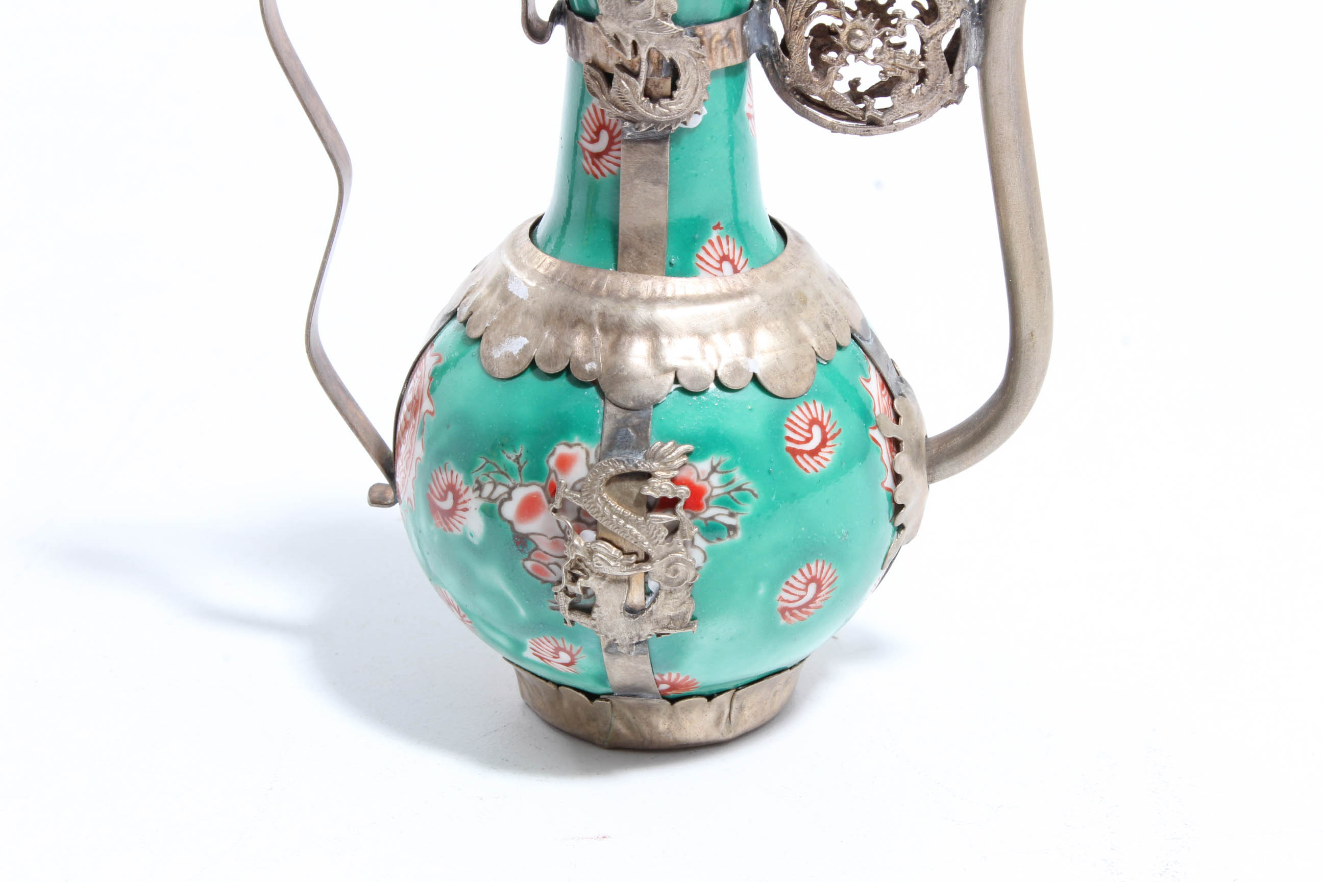 Tibetan Tea Pots in Porcelain and Silver Plated Metal