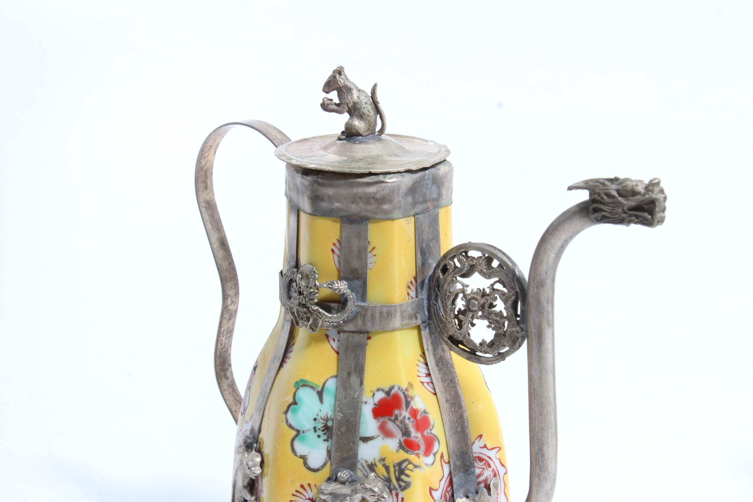 Tibetan Tea Pots in Porcelain and Silver Plated Metal