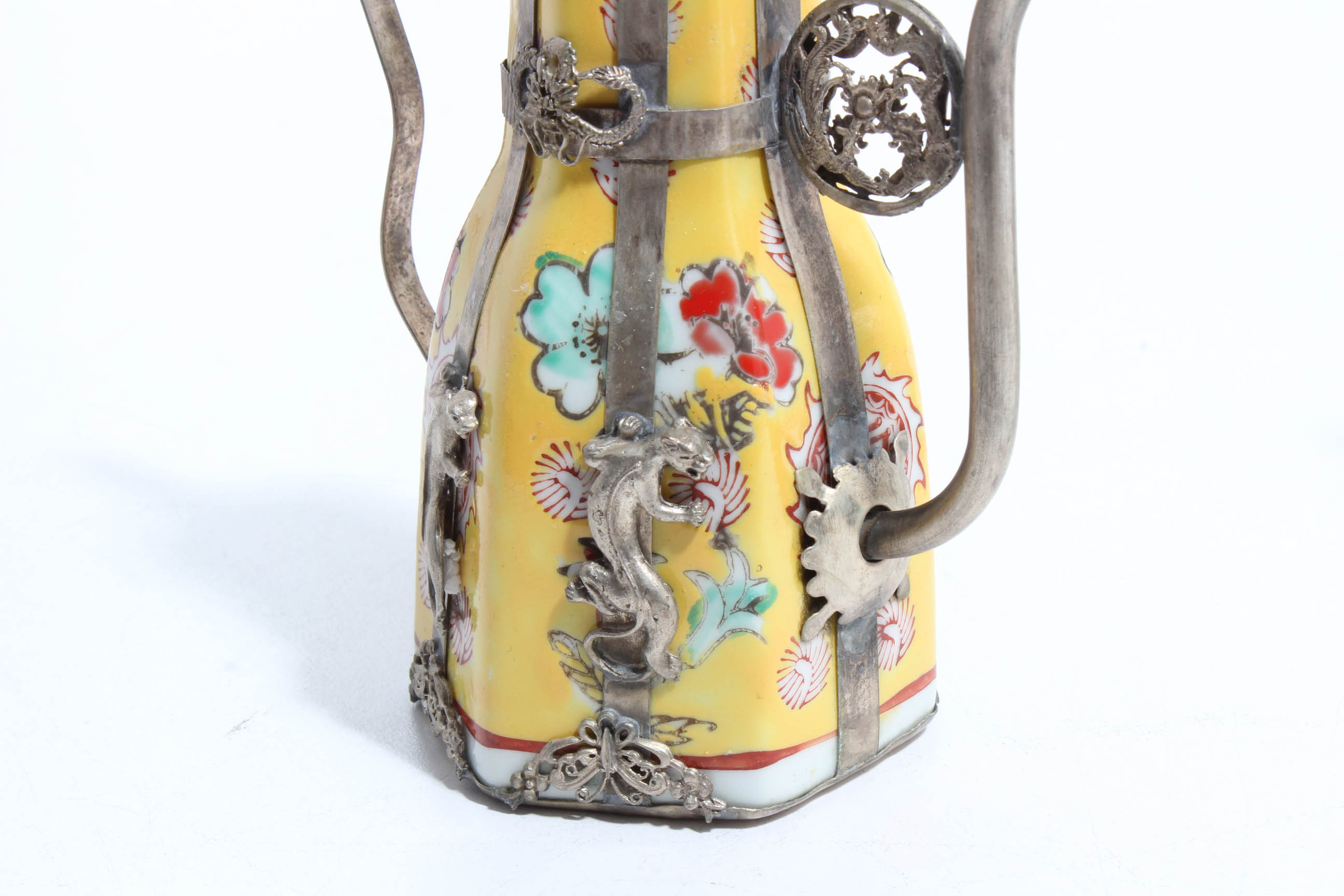 Tibetan Tea Pots in Porcelain and Silver Plated Metal