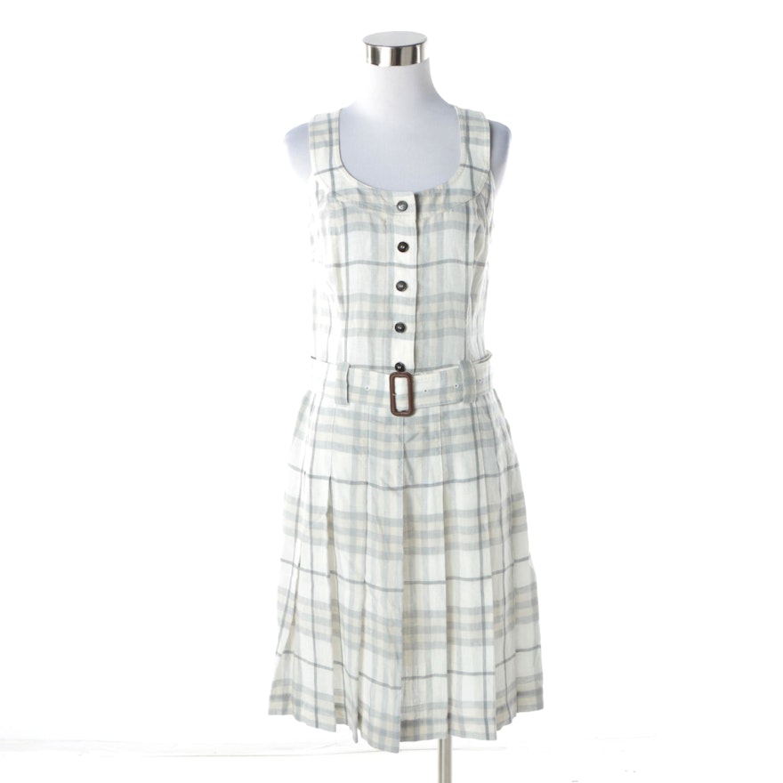 Women's Burberry London Plaid Linen Sleeveless Dress