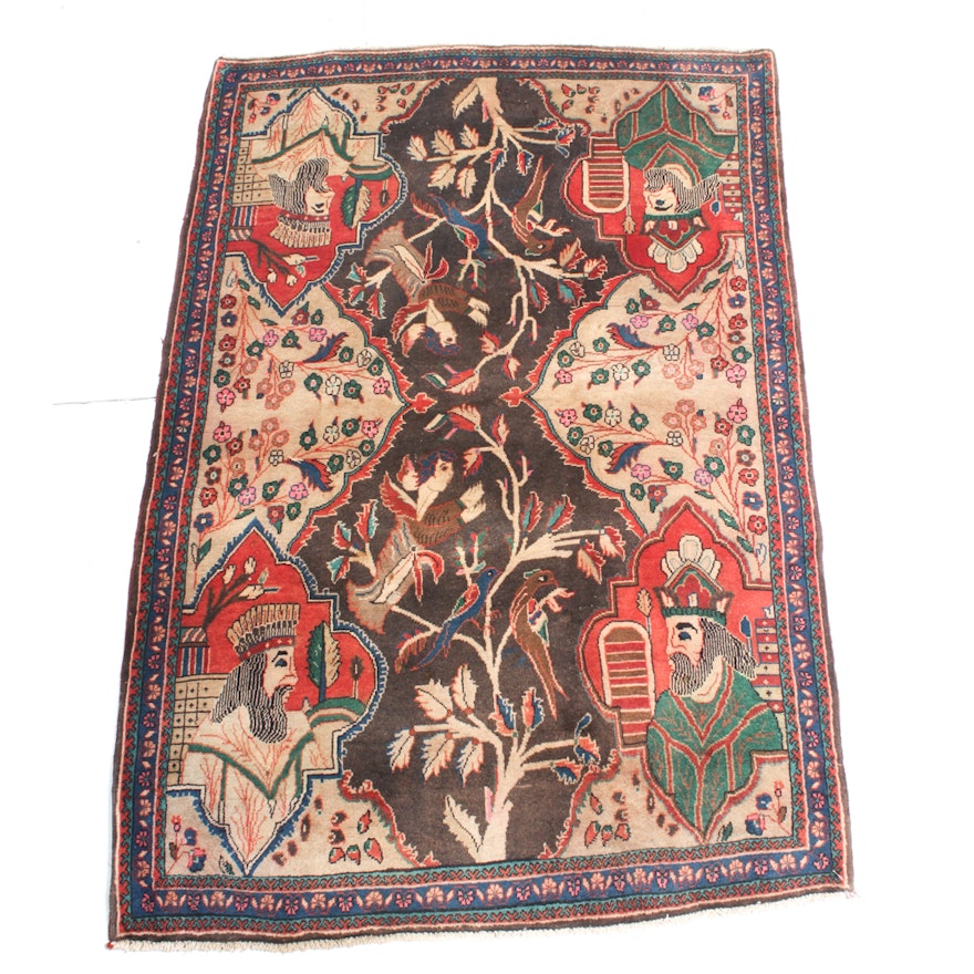 3'8 x 5'7 Vintage Hand-Knotted Persian Pictorial Isfahan Rug