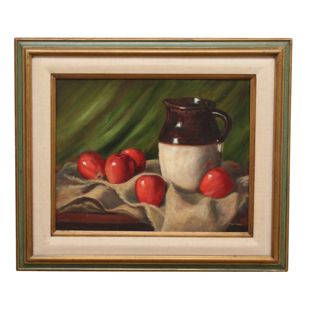Original Still Life of Brown Jug with Apples by Evelyn Pierson
