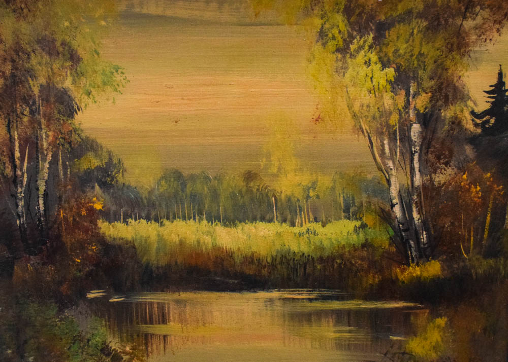 Vintage J. Lanting Oil on Canvas Painting of a River Landscape