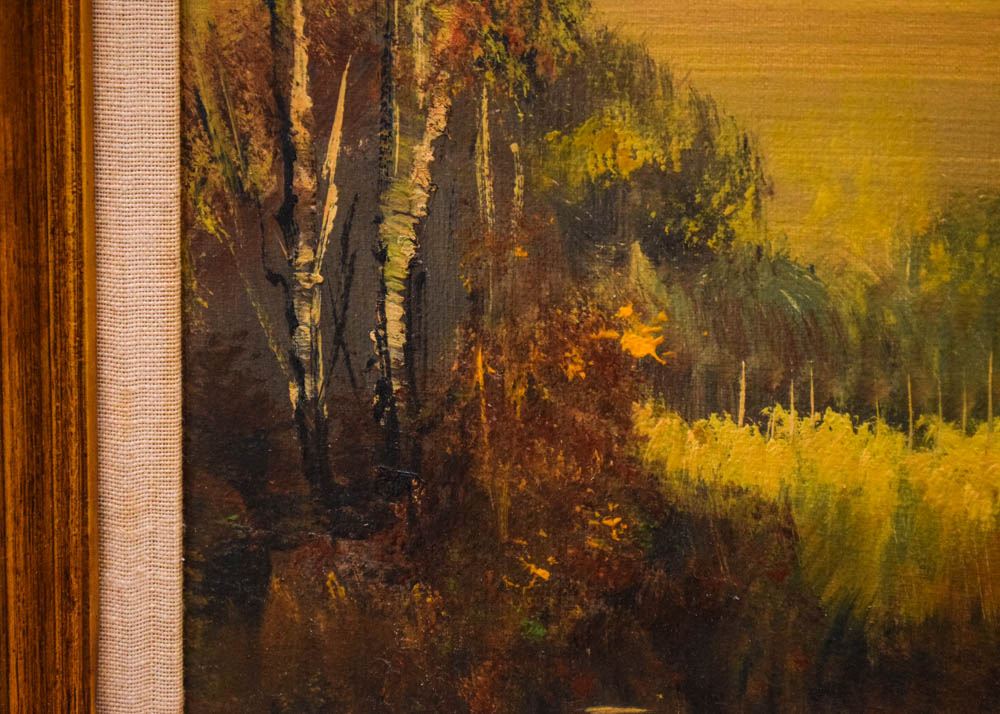 Vintage J. Lanting Oil on Canvas Painting of a River Landscape