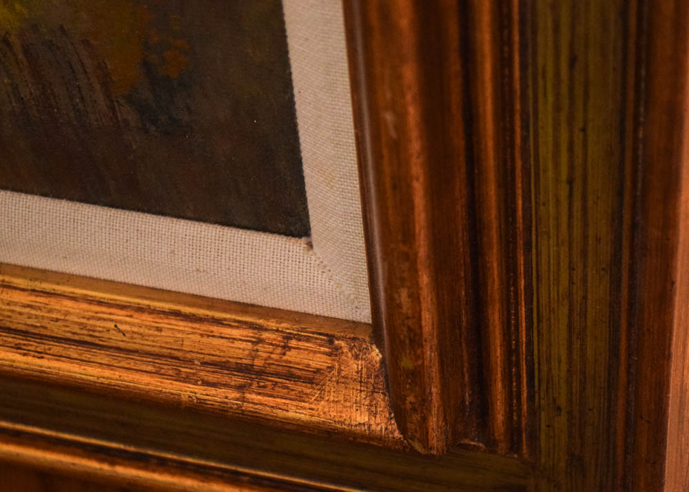 Vintage J. Lanting Oil on Canvas Painting of a River Landscape