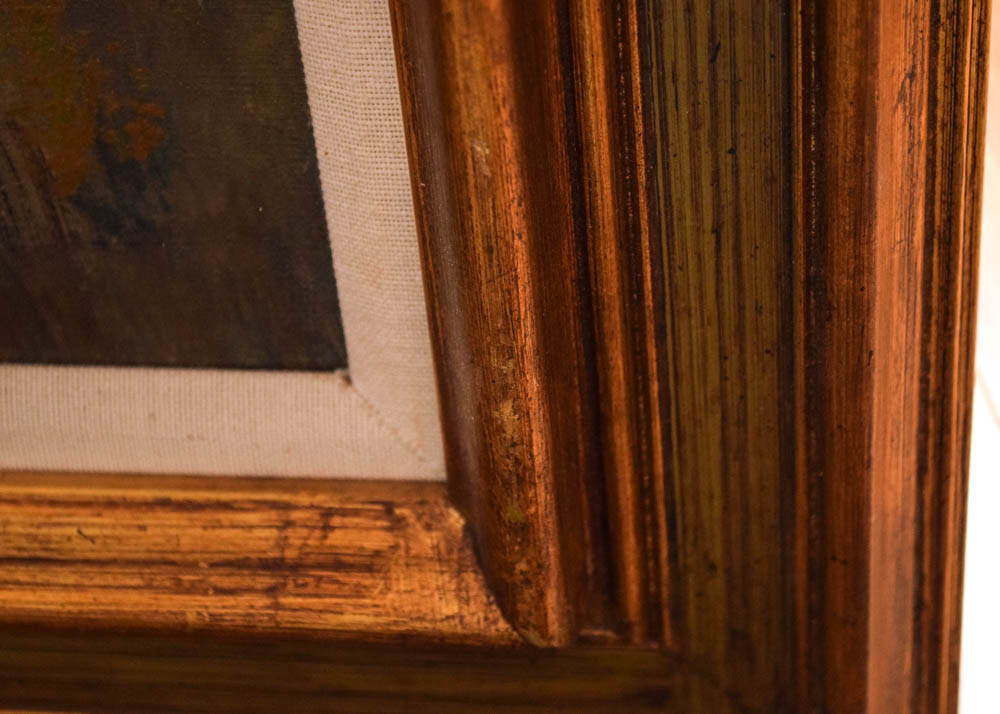 Vintage J. Lanting Oil on Canvas Painting of a River Landscape