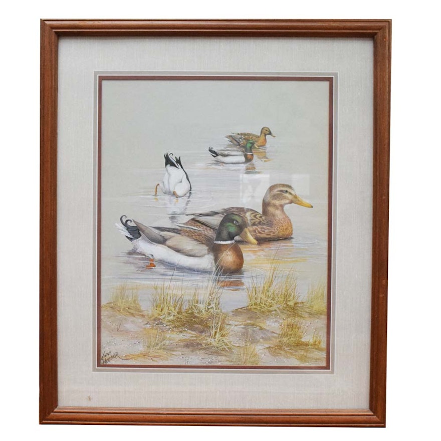 After Anni Moller Offset Lithograph on Paper of Mallard Ducks