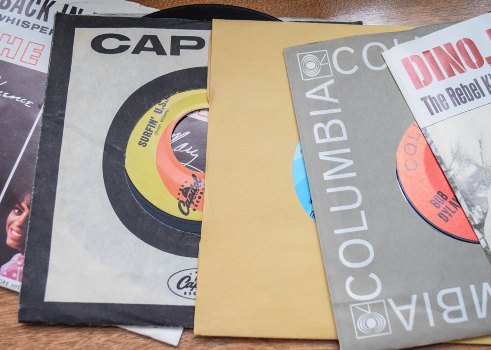 Vintage 60s 45 rpm Records in Original Sleeves Featuring Beatles, Elvis, More