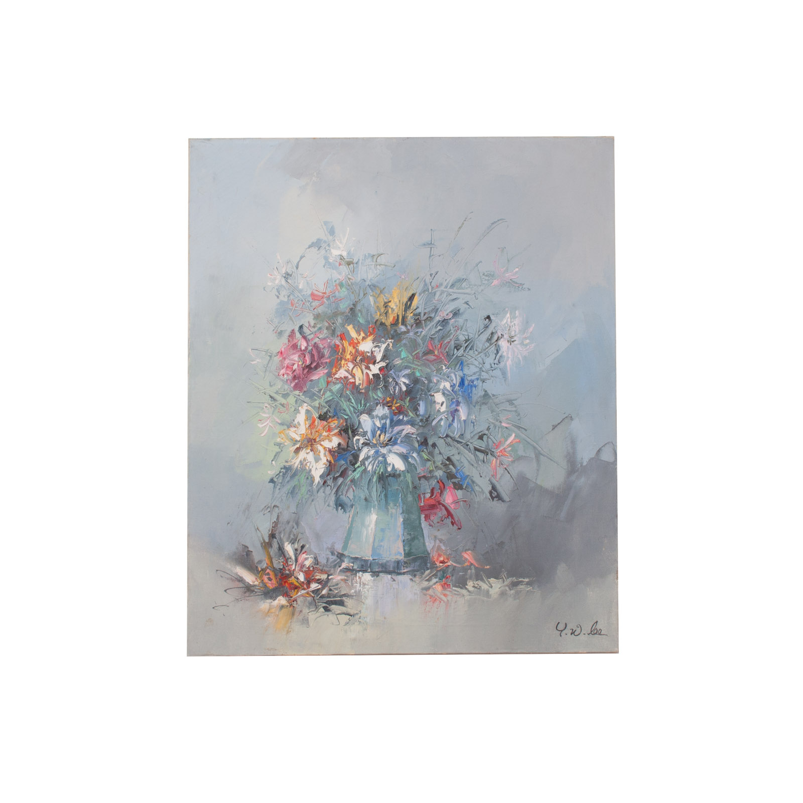 Y.W. Lee Original Oil Painting on Canvas of Floral Still Life