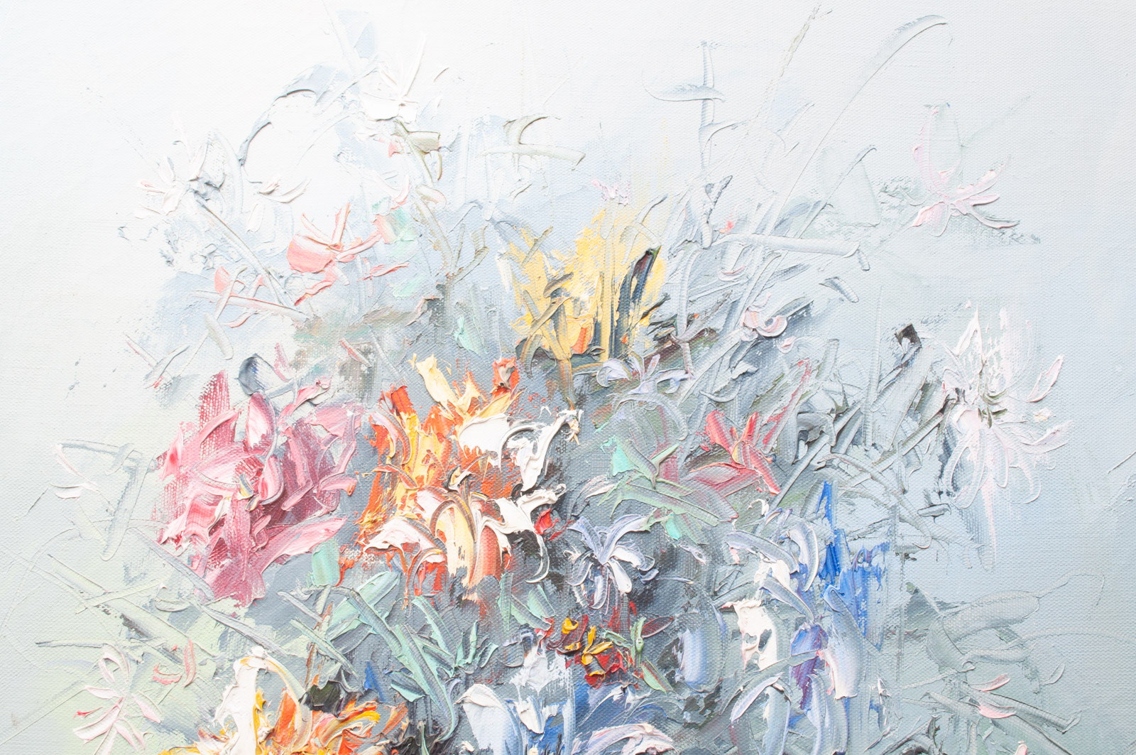 Y.W. Lee Original Oil Painting on Canvas of Floral Still Life