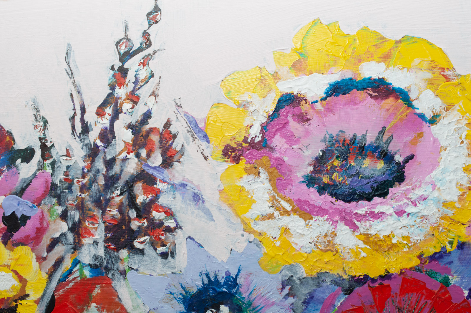 Substantial Original Acrylic Painting on Board of Poppies