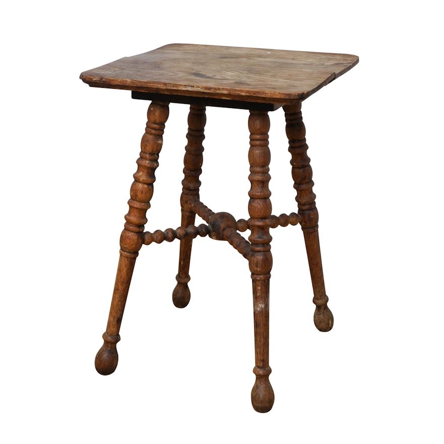 Antique Oak Spool-Turned Accent Table