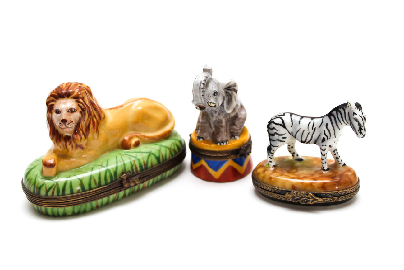 Limoges Trinket Boxes Featuring Wild Animals