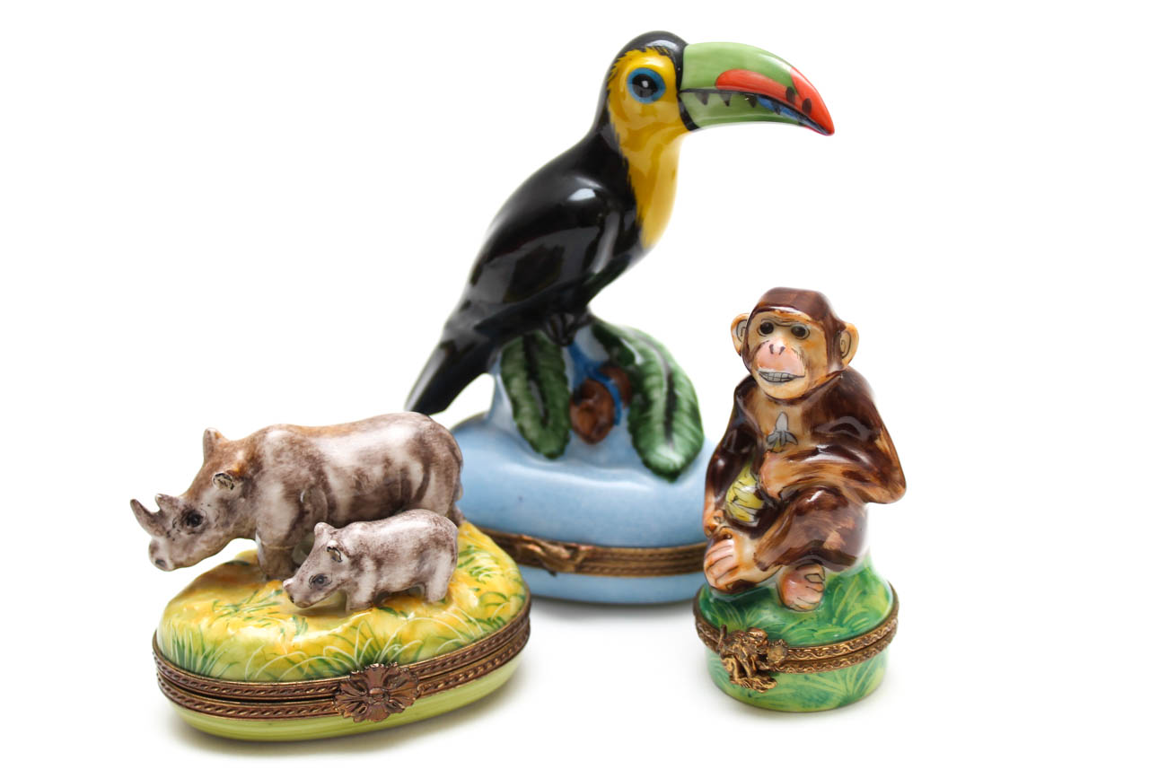 Limoges Trinket Boxes Featuring Wild Animals