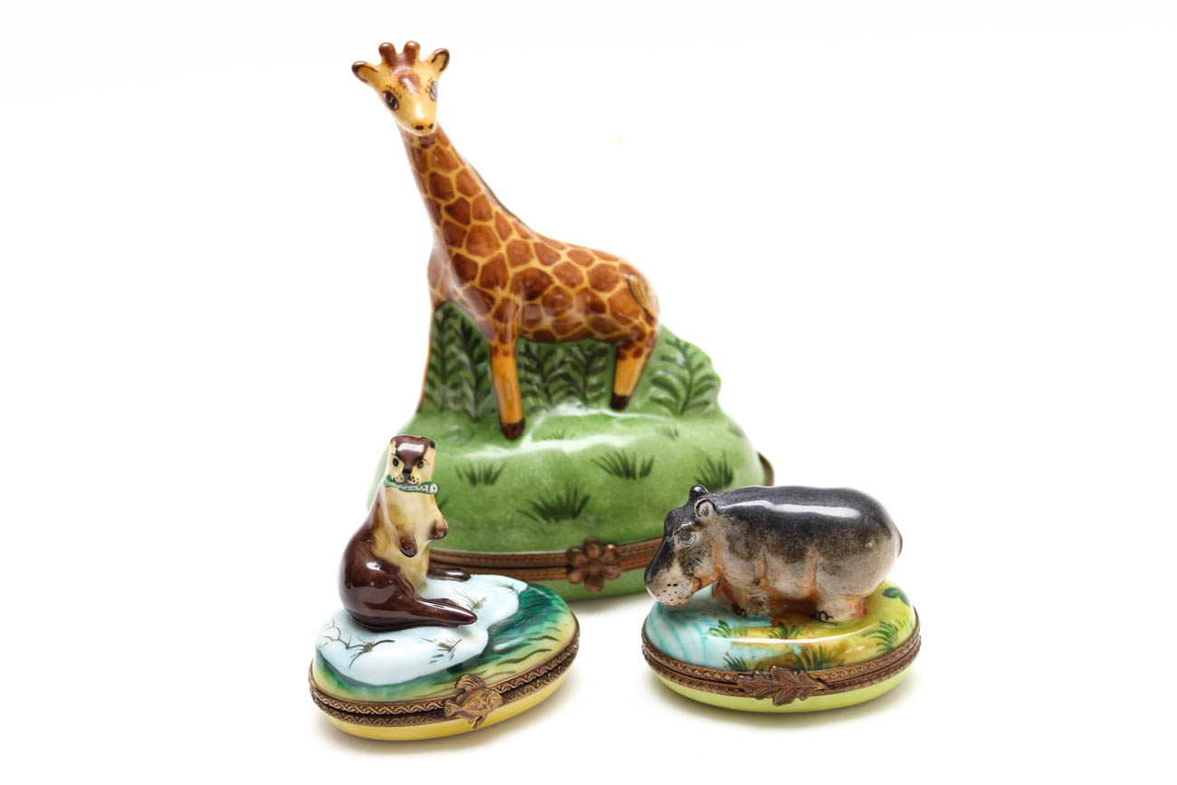 Limoges Trinket Boxes Featuring Wild Animals