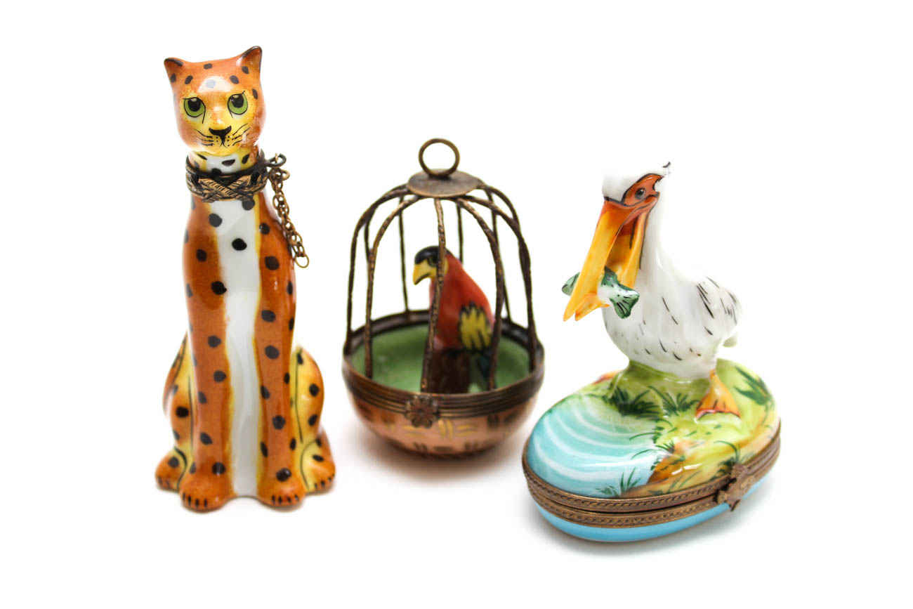 Limoges Trinket Boxes Featuring Wild Animals