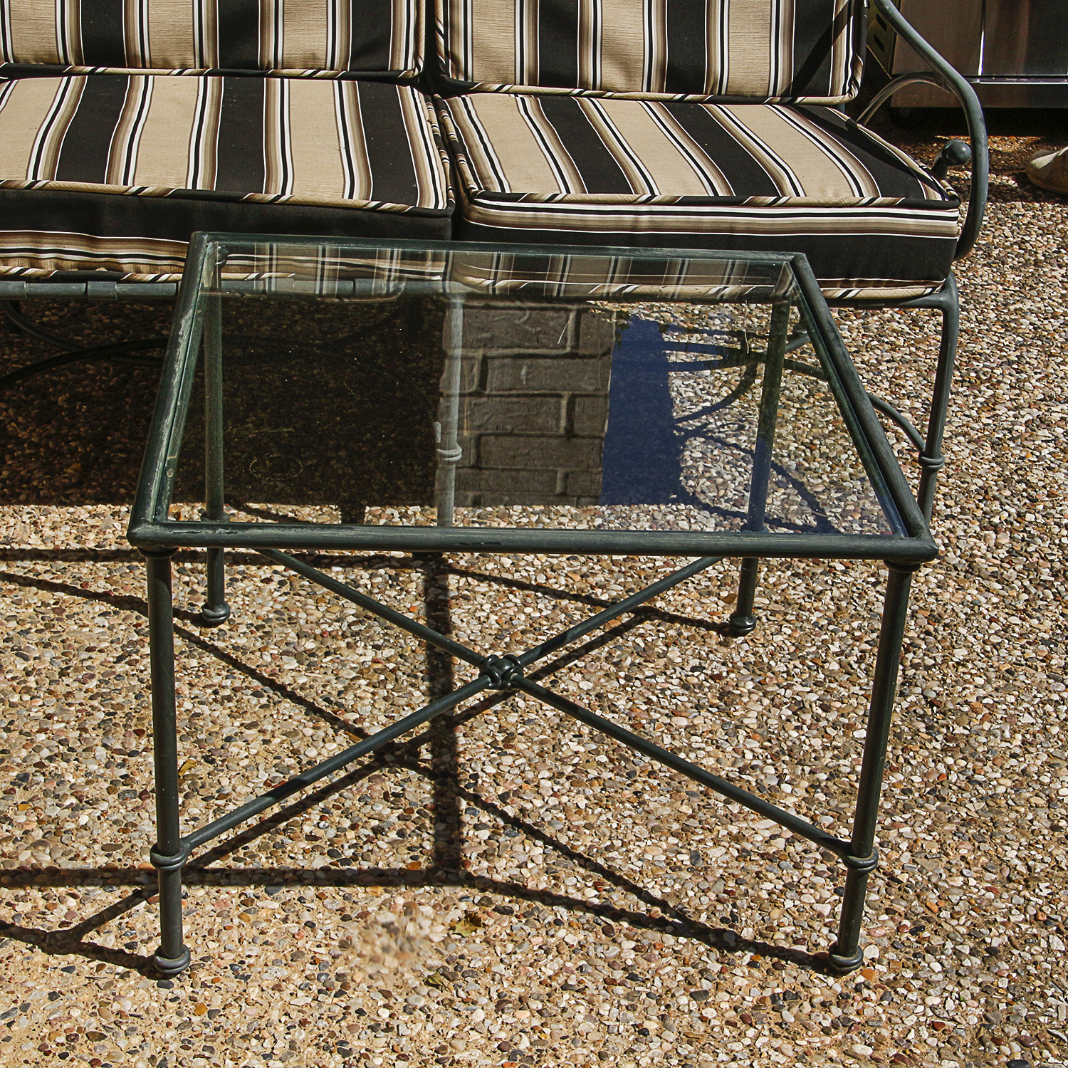 Brown Jordan Metal Frame Patio Loveseat and Glass Top Table