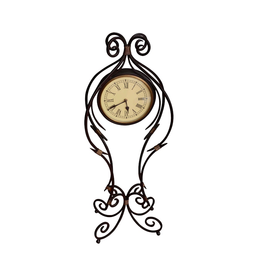 Freestanding Decorative Clock with Scrolled Metal Base