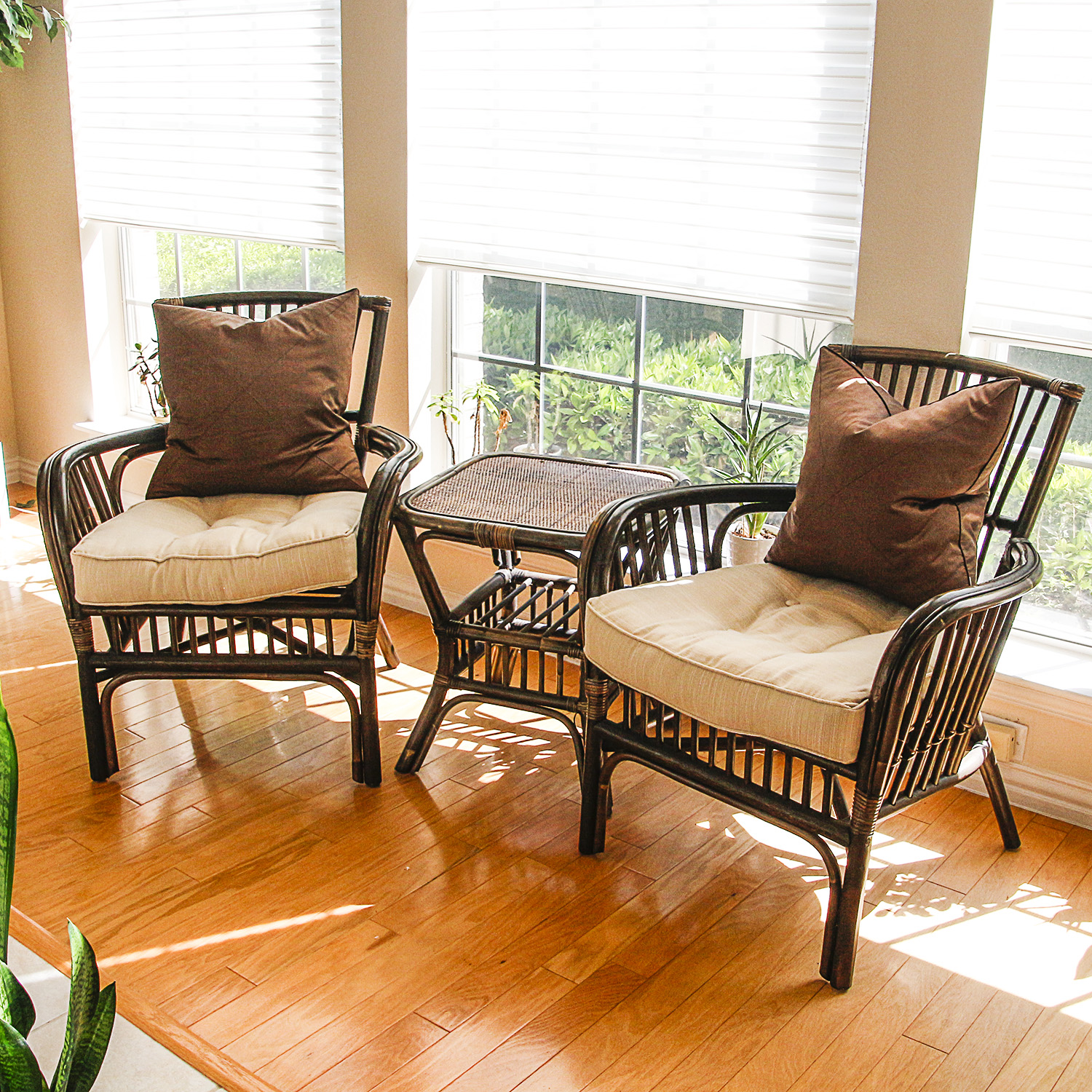 Rattan Armchairs and Side Table