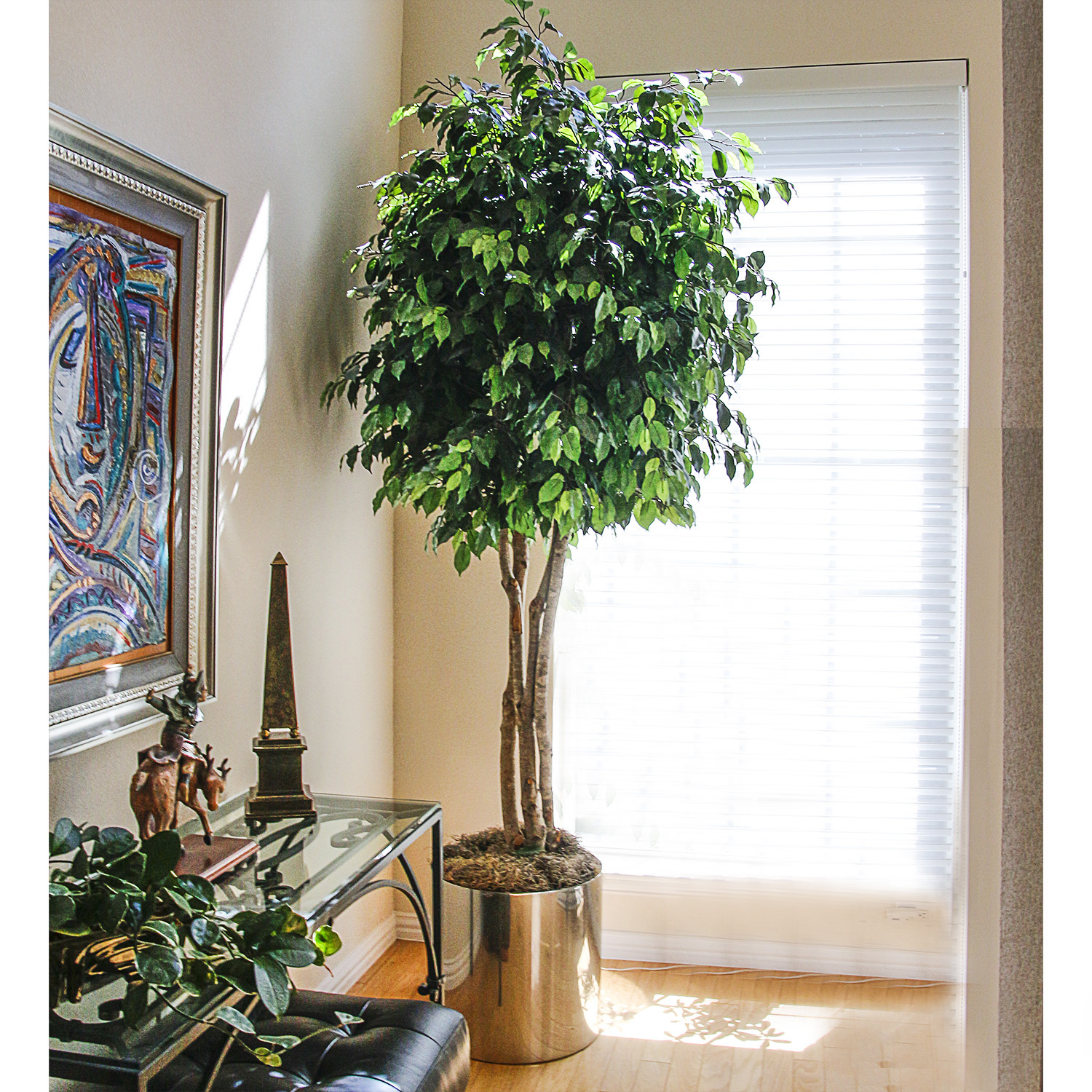 Faux Tree in Chrome Planter