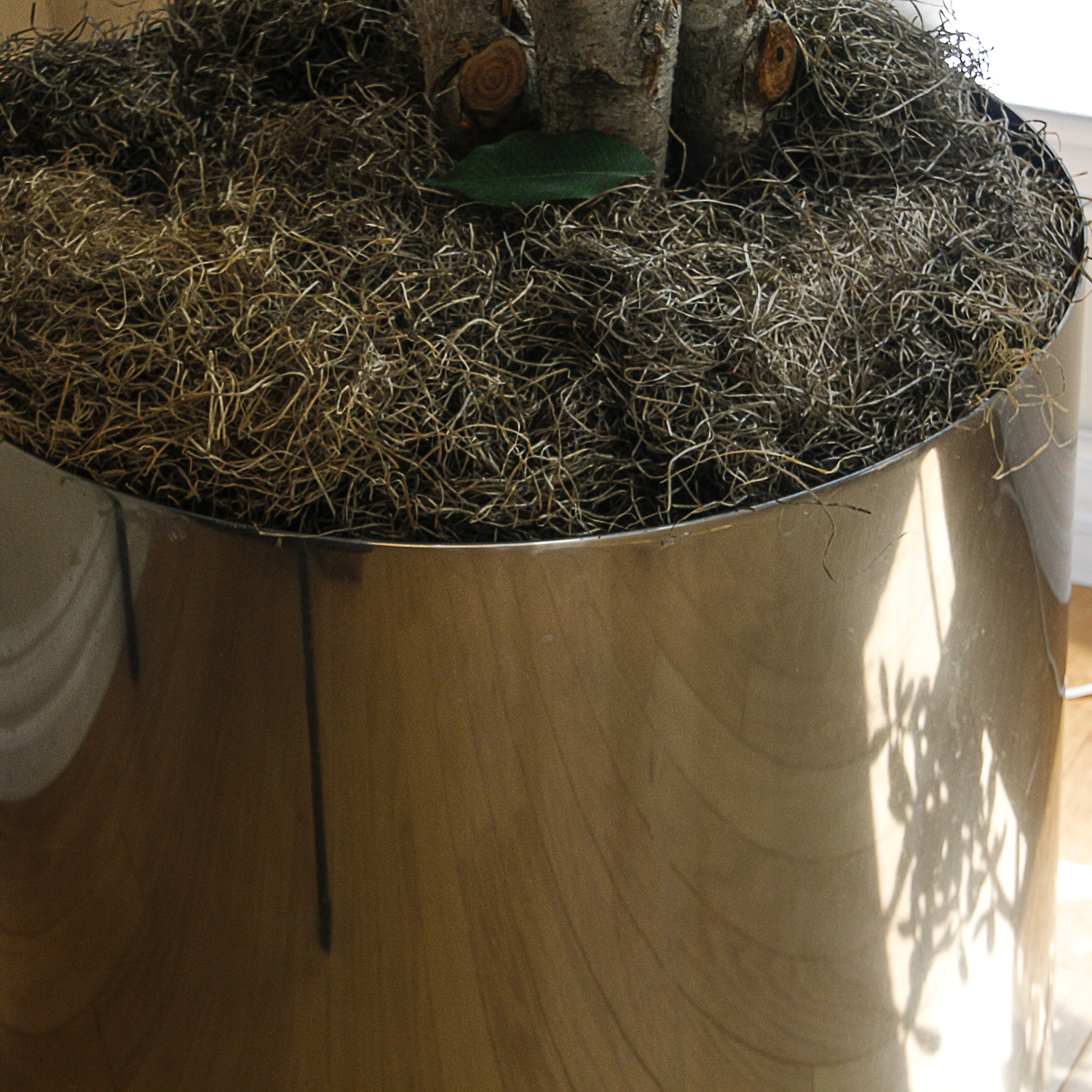 Faux Tree in Chrome Planter