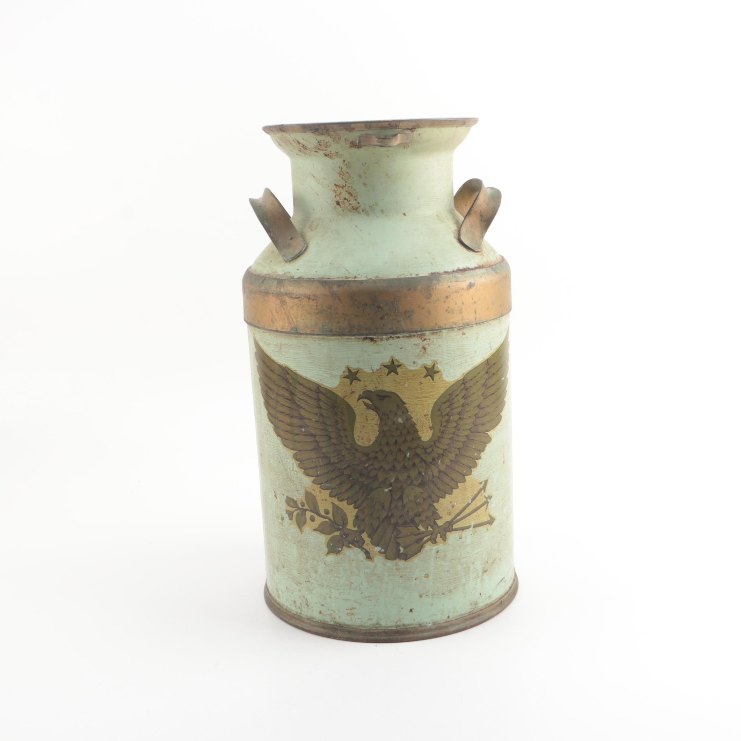 Vintage Federal Style Galvanized Metal Milk Churn