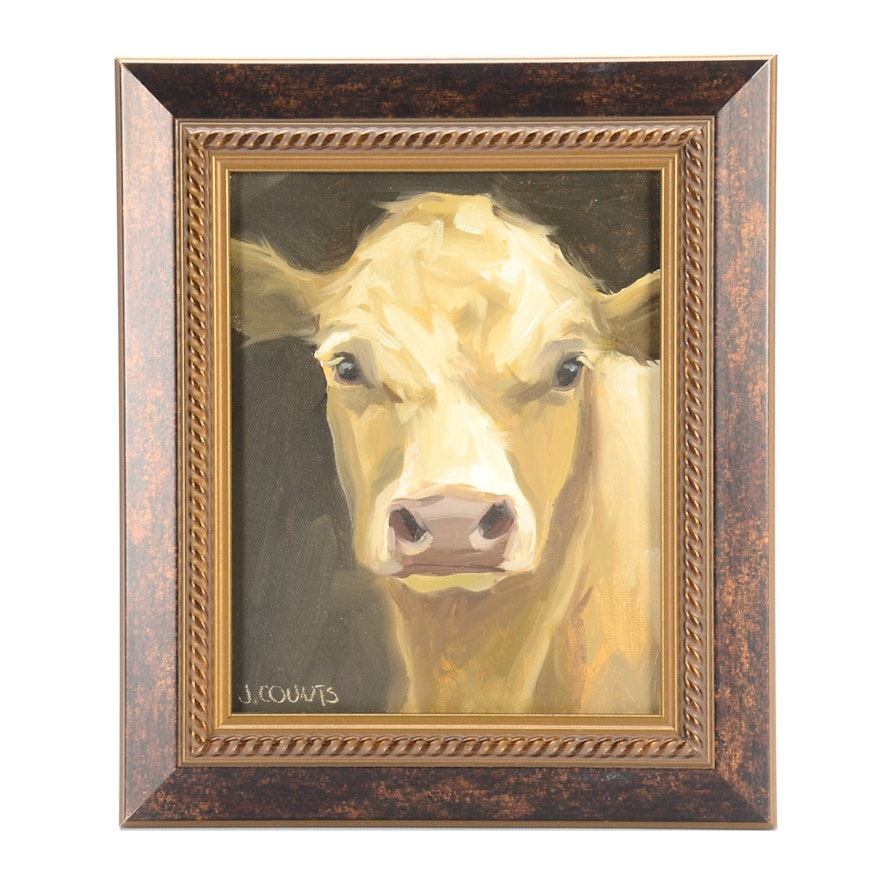J. Counts Oil Painting on Canvas of a Cow