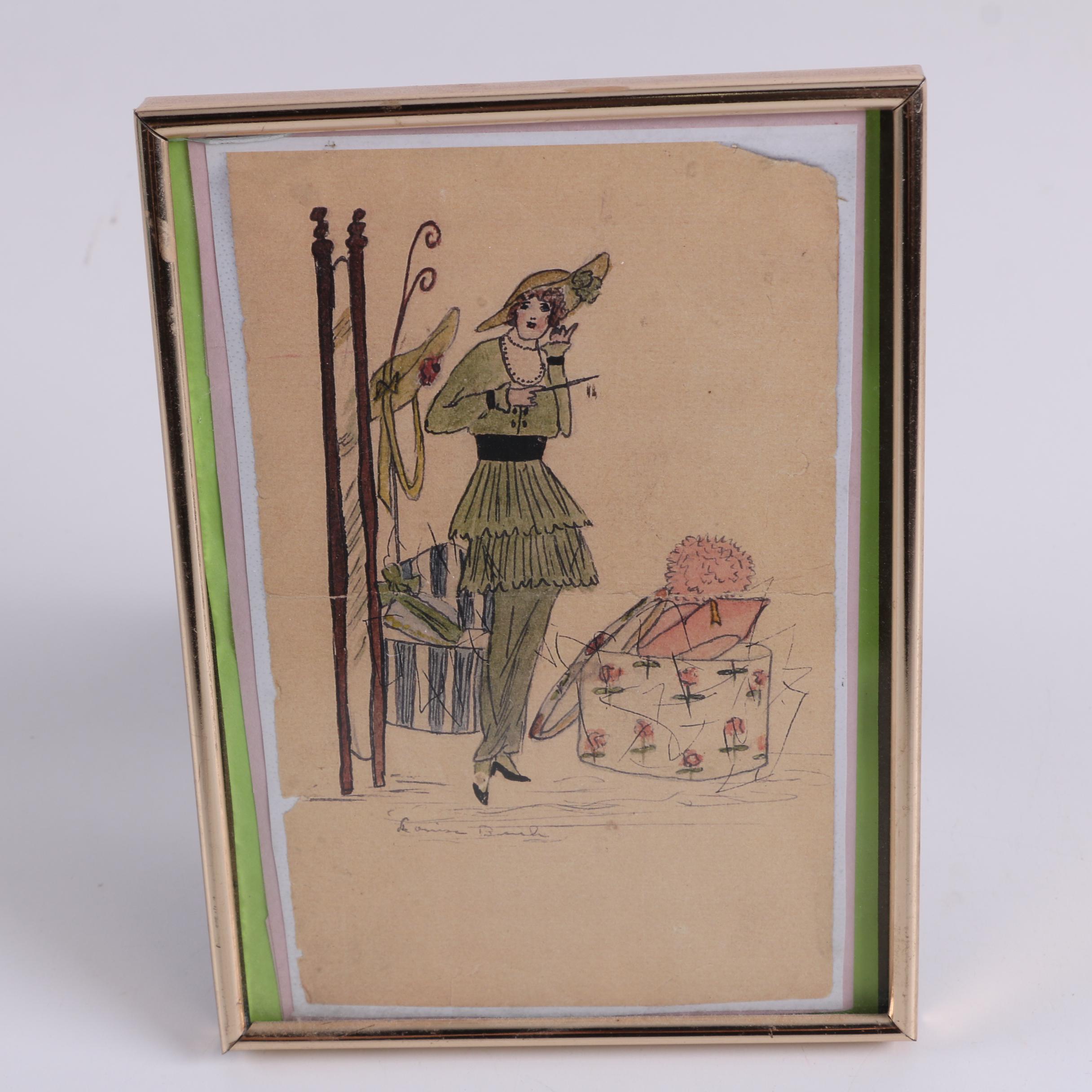 Reproduction Fashion Print and Porcelain Hat Pin Holder