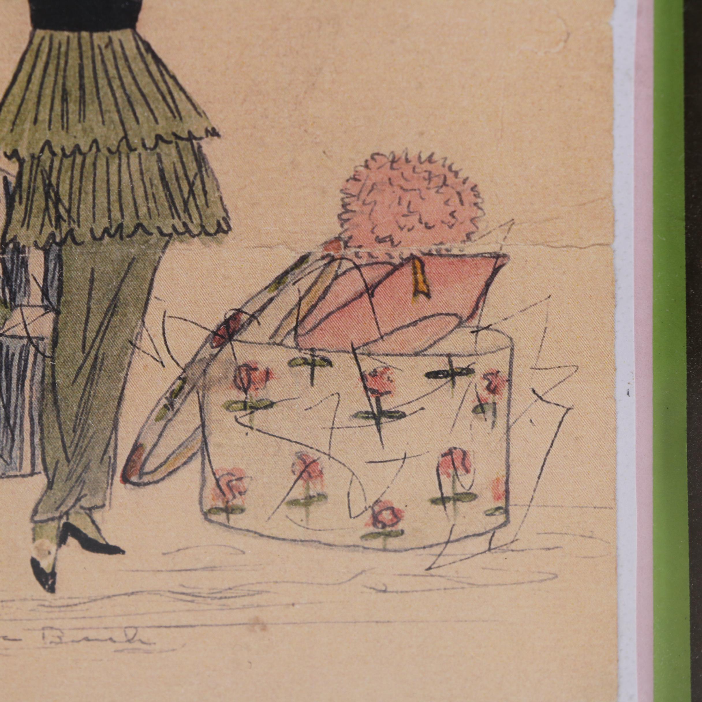 Reproduction Fashion Print and Porcelain Hat Pin Holder