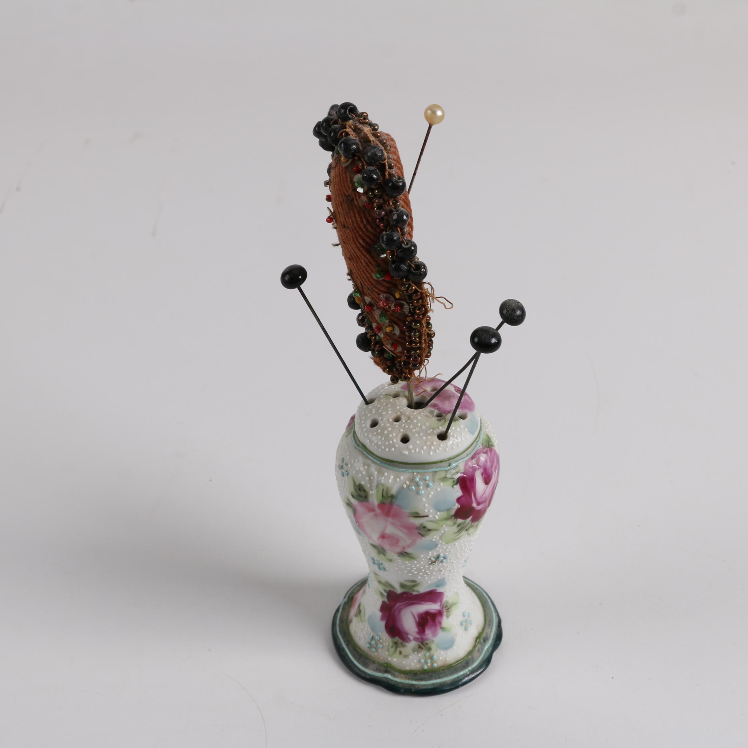 Reproduction Fashion Print and Porcelain Hat Pin Holder