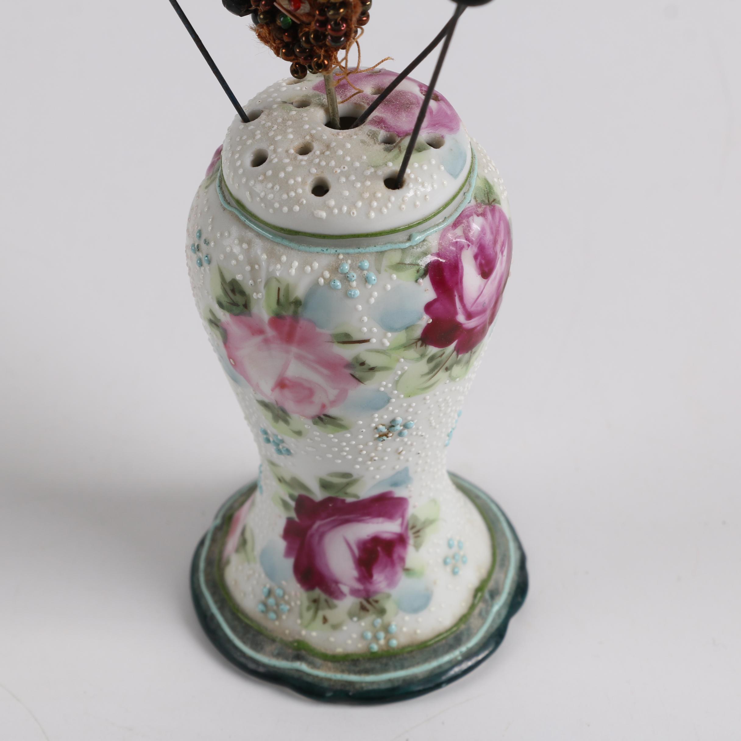 Reproduction Fashion Print and Porcelain Hat Pin Holder