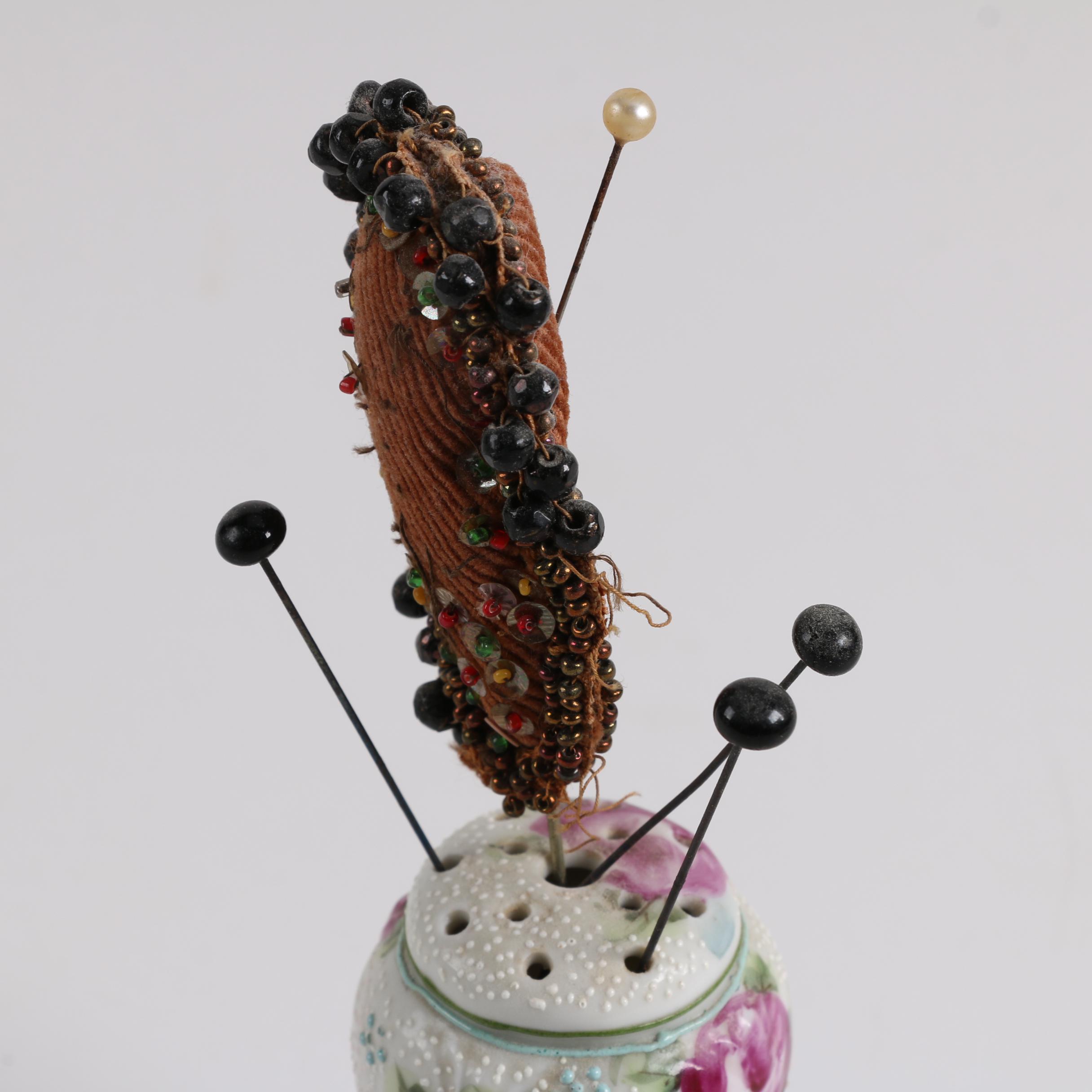 Reproduction Fashion Print and Porcelain Hat Pin Holder