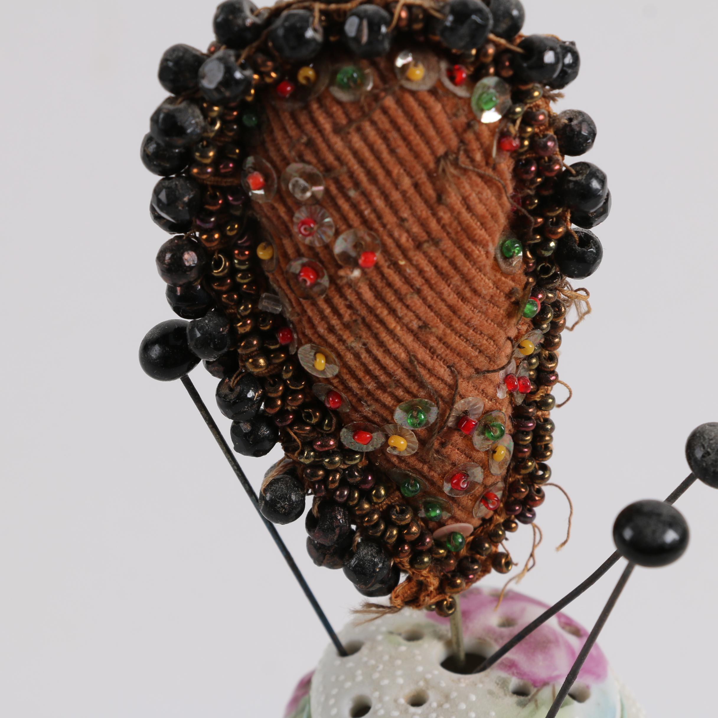 Reproduction Fashion Print and Porcelain Hat Pin Holder