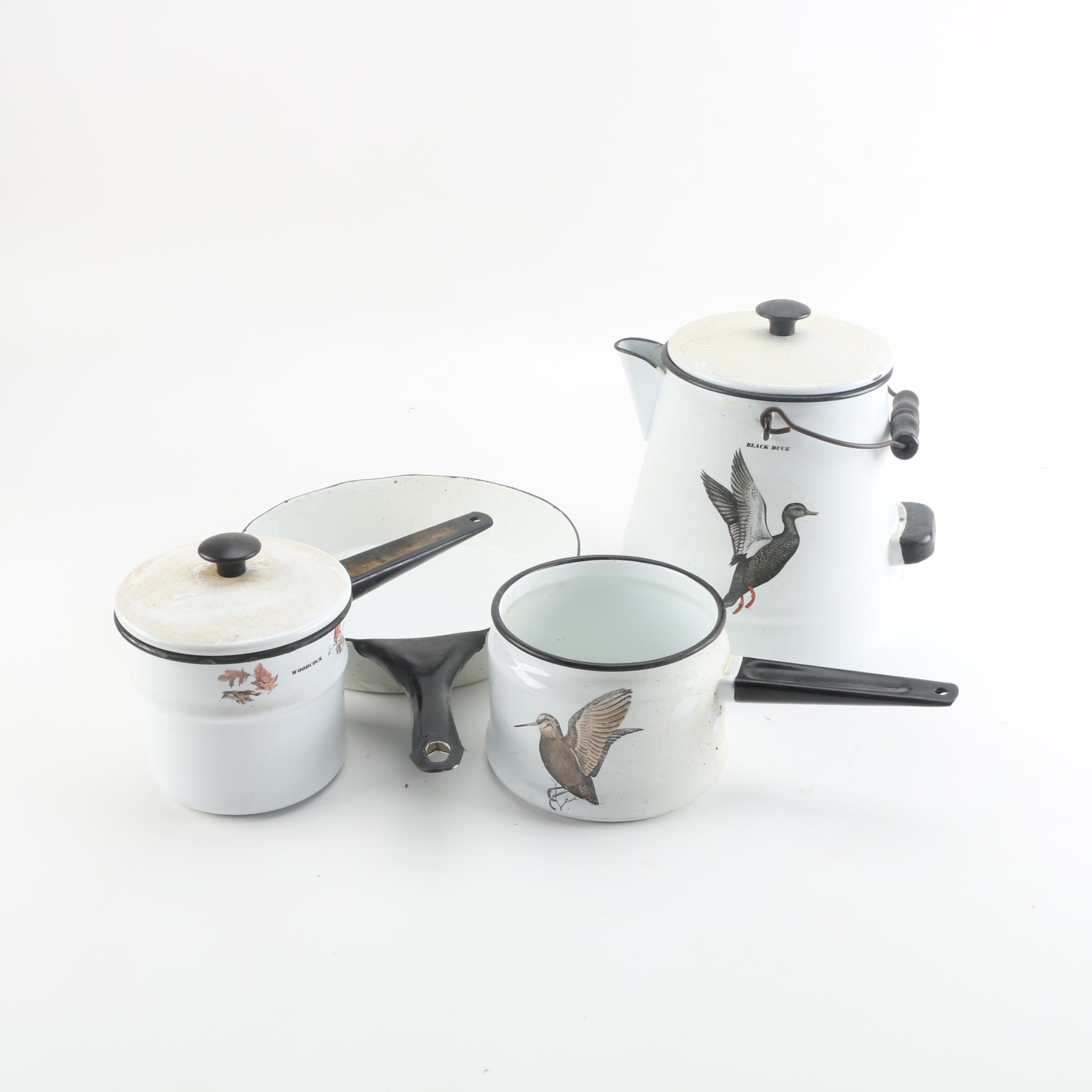 Vintage Delano Studios Hand-Colored Enameled Cast Iron Cookware