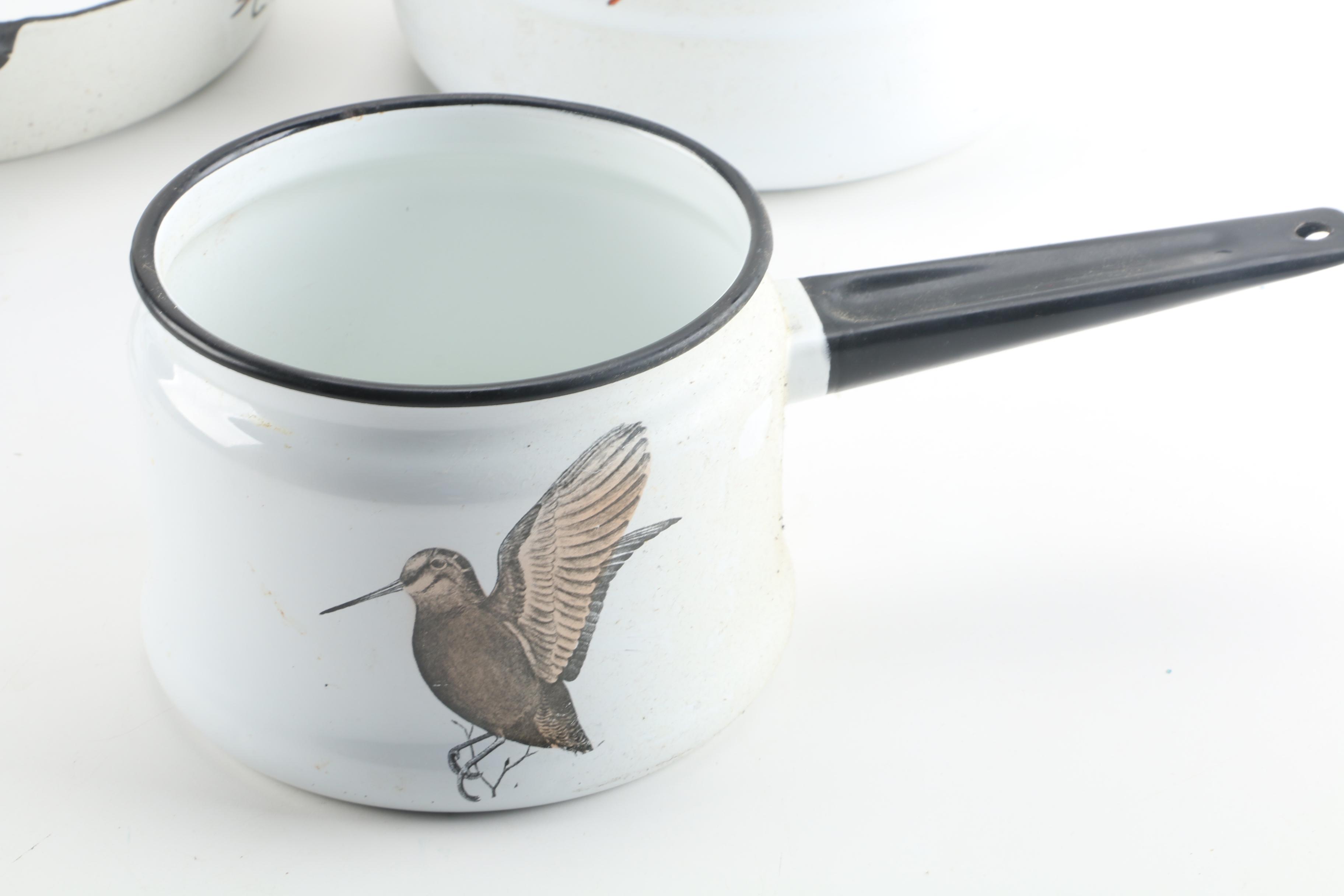 Vintage Delano Studios Hand-Colored Enameled Cast Iron Cookware