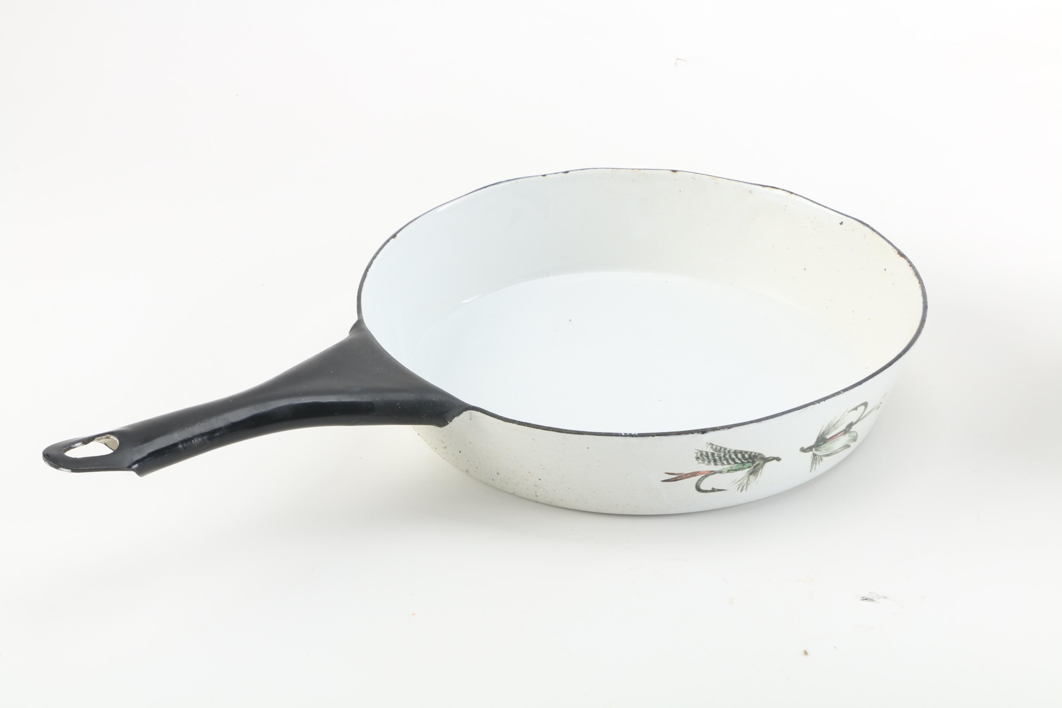 Vintage Delano Studios Hand-Colored Enameled Cast Iron Cookware