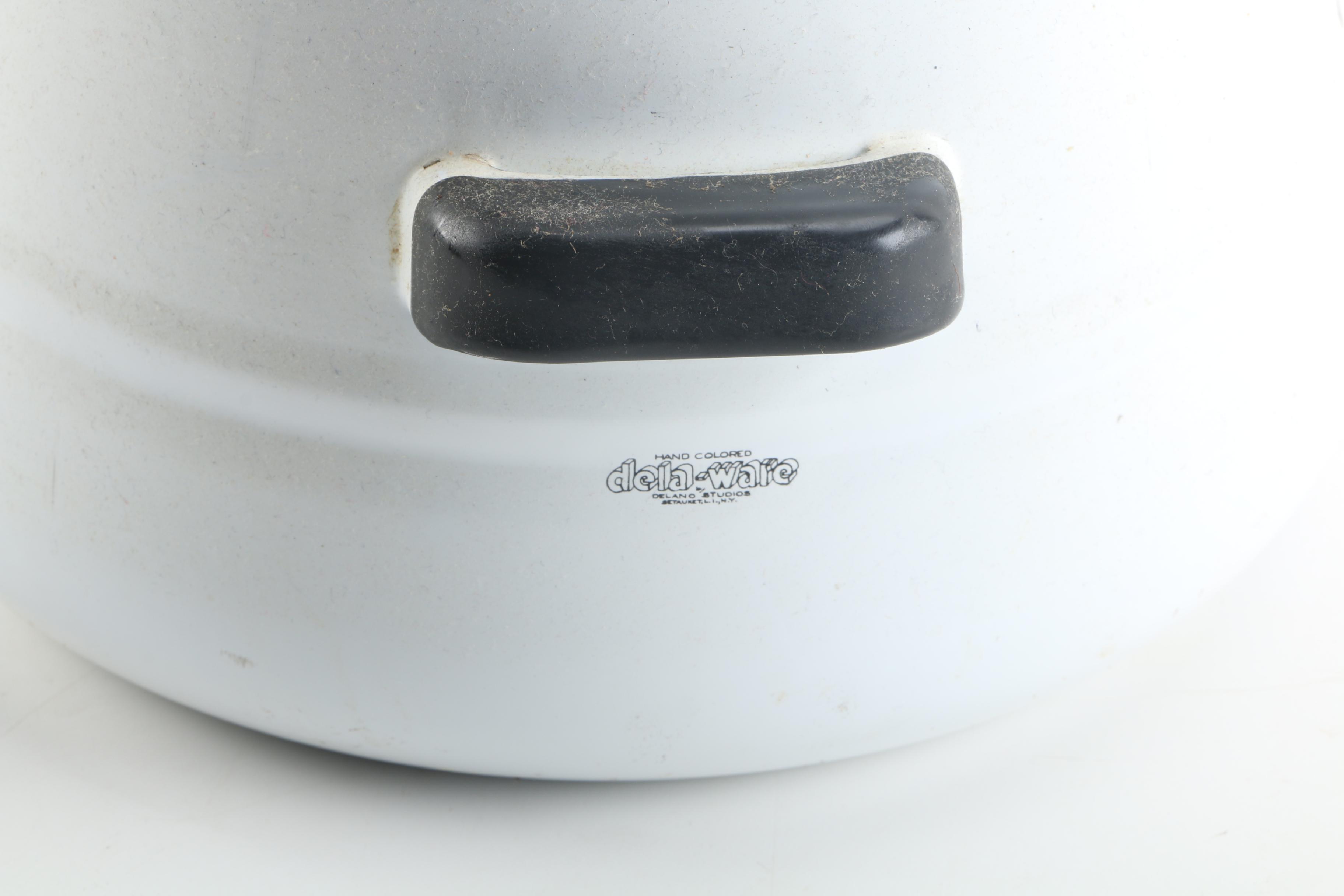 Vintage Delano Studios Hand-Colored Enameled Cast Iron Cookware