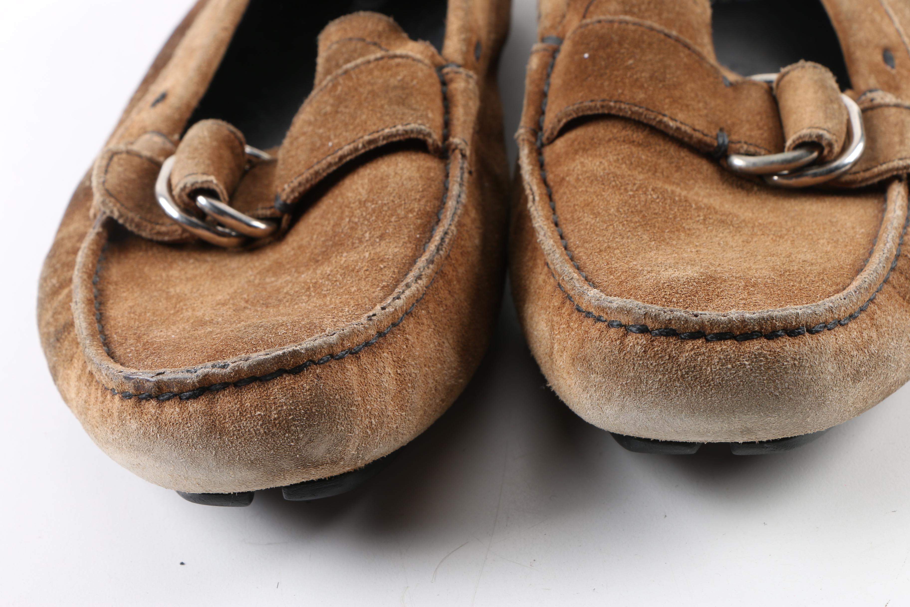 Women's Prada Brown Suede and Tod's Embossed Yellow Leather Loafers