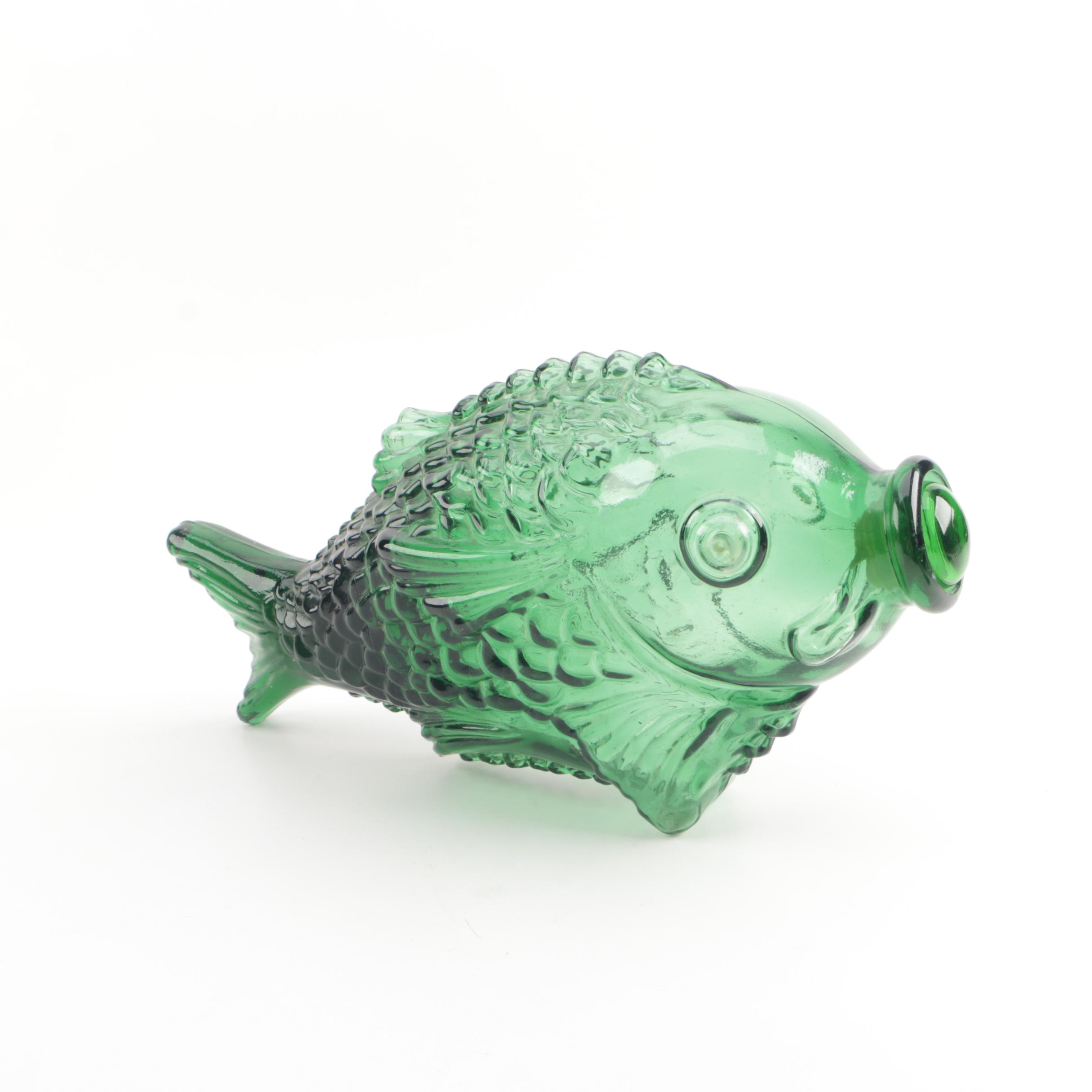 Vintage Green Glass Fish Bottle