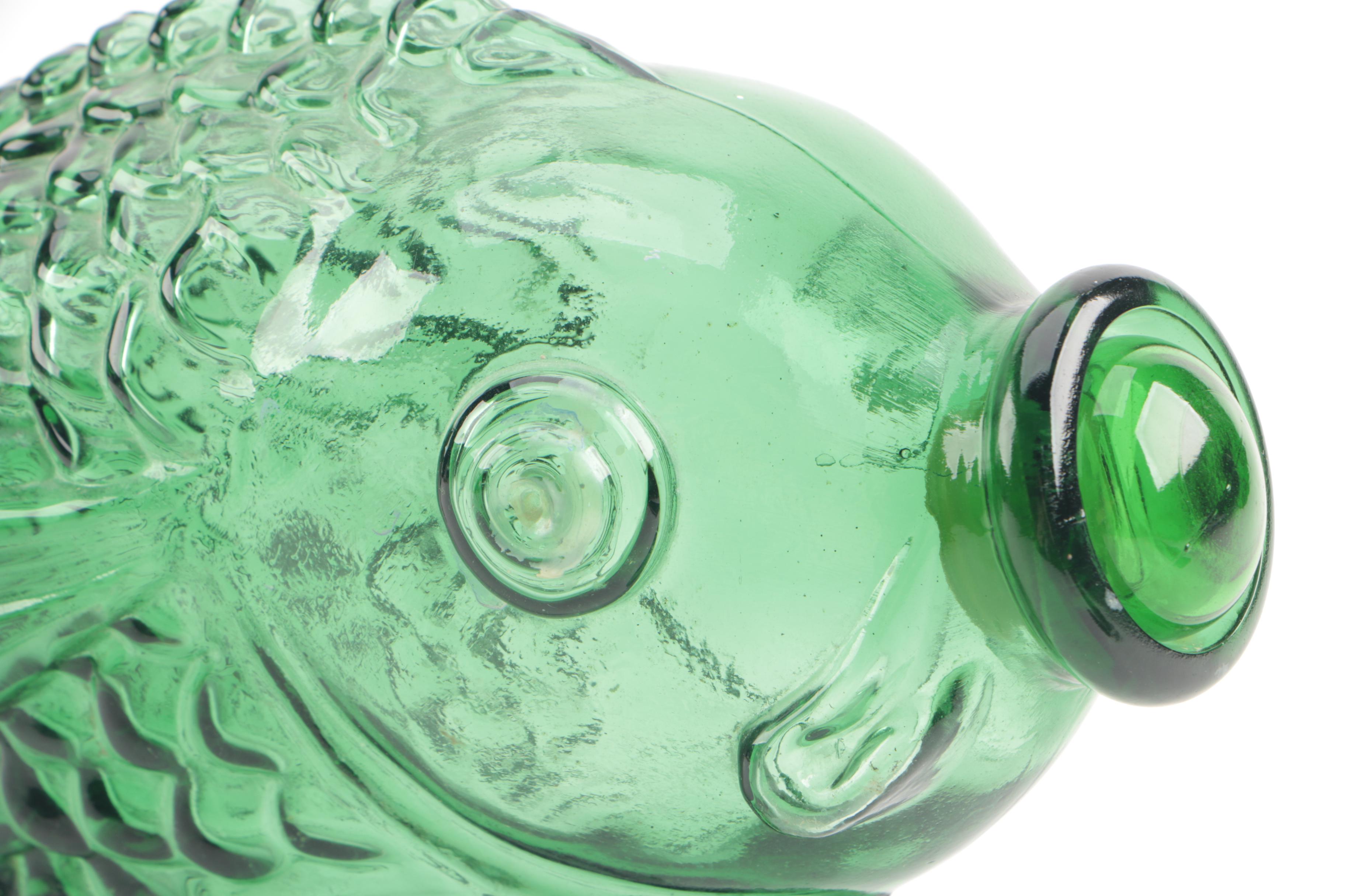 Vintage Green Glass Fish Bottle