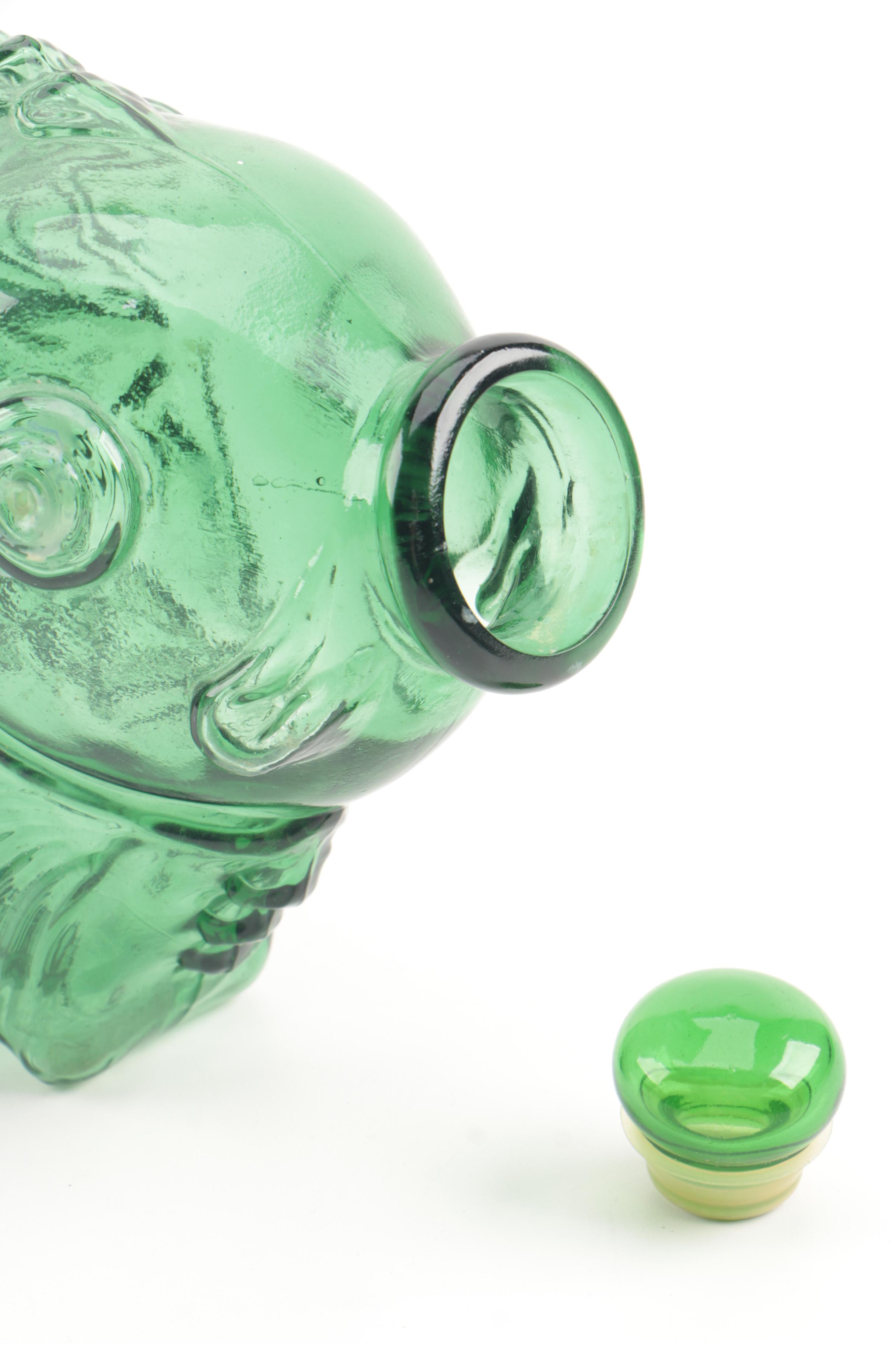 Vintage Green Glass Fish Bottle
