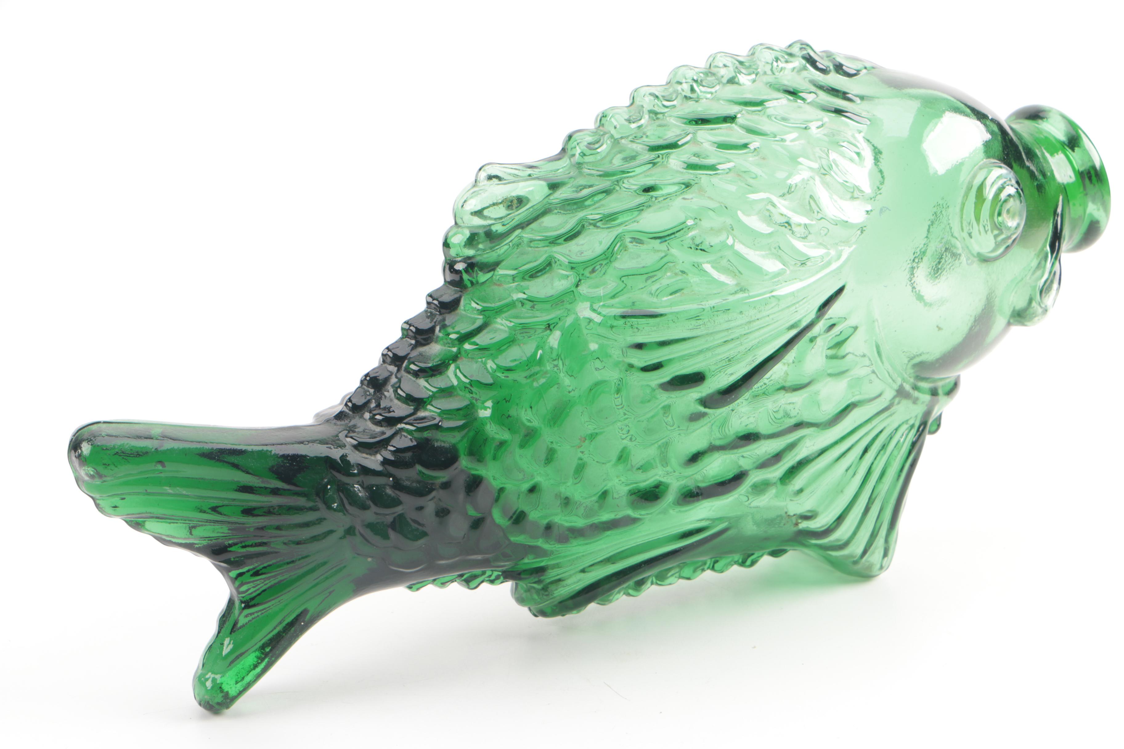 Vintage Green Glass Fish Bottle