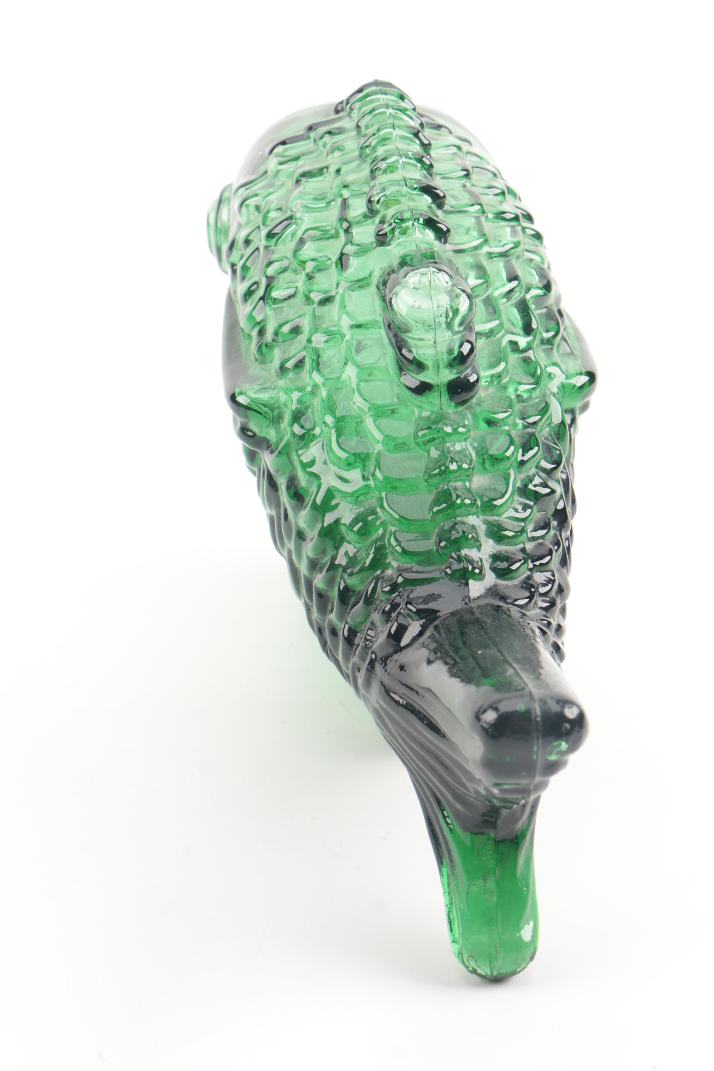 Vintage Green Glass Fish Bottle