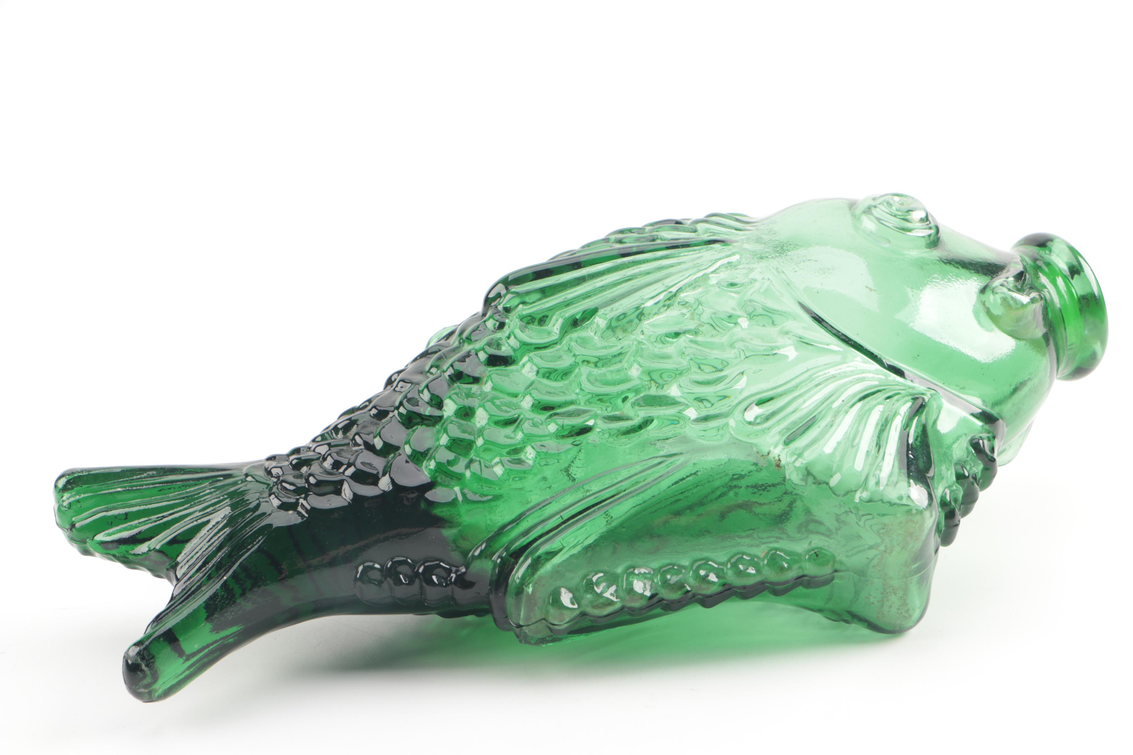 Vintage Green Glass Fish Bottle