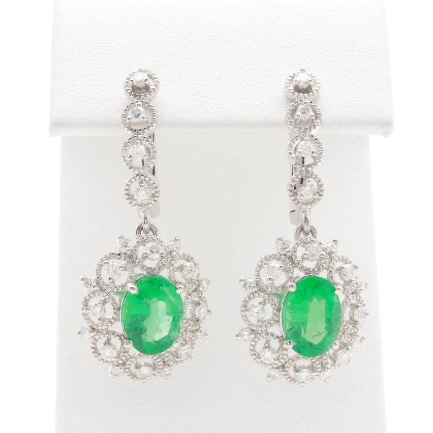 Platinum 3.36 CTW Emerald and 1.00 CTW Diamond Earrings