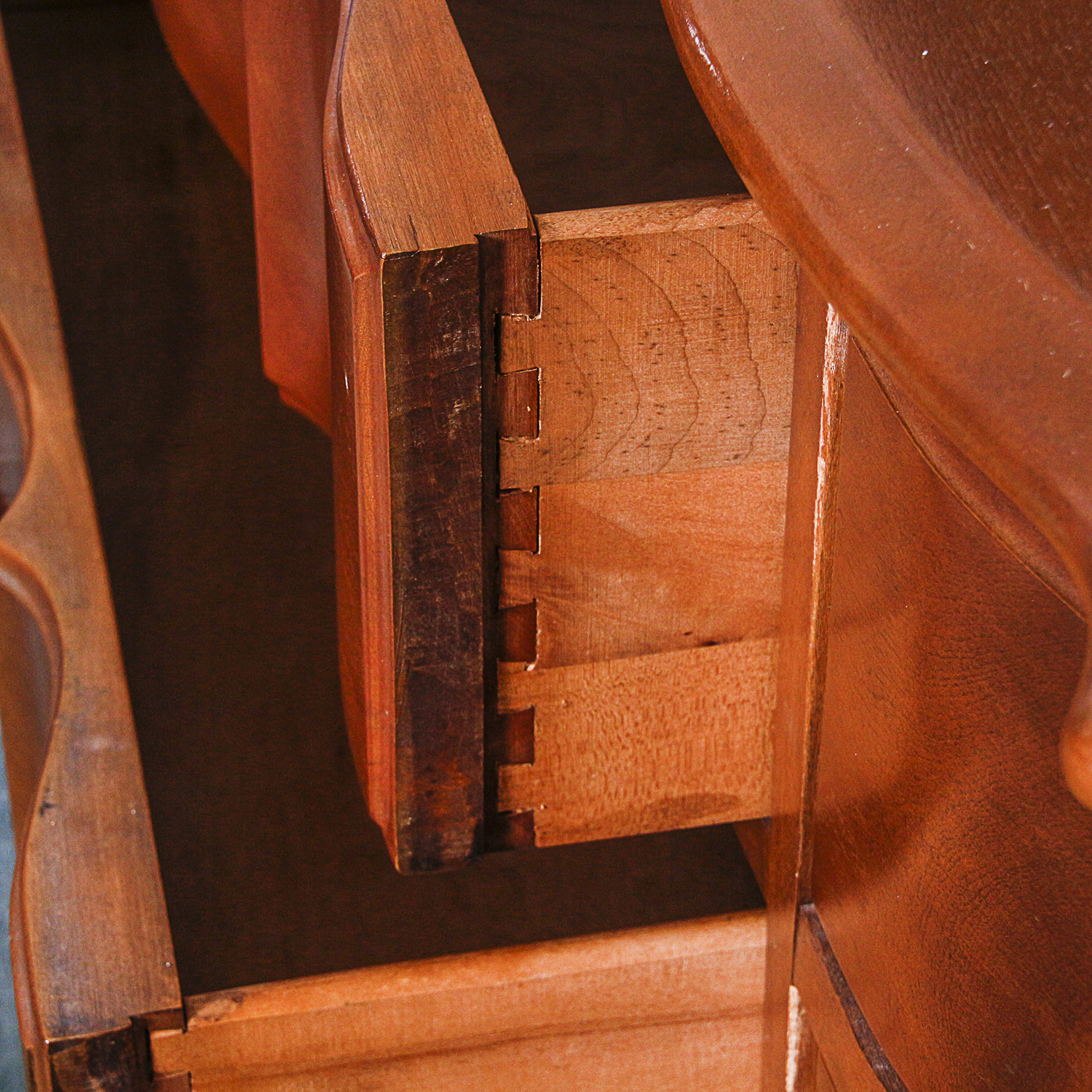 Vintage French Provincial Style Serpentine Dresser with Mirror by Burns