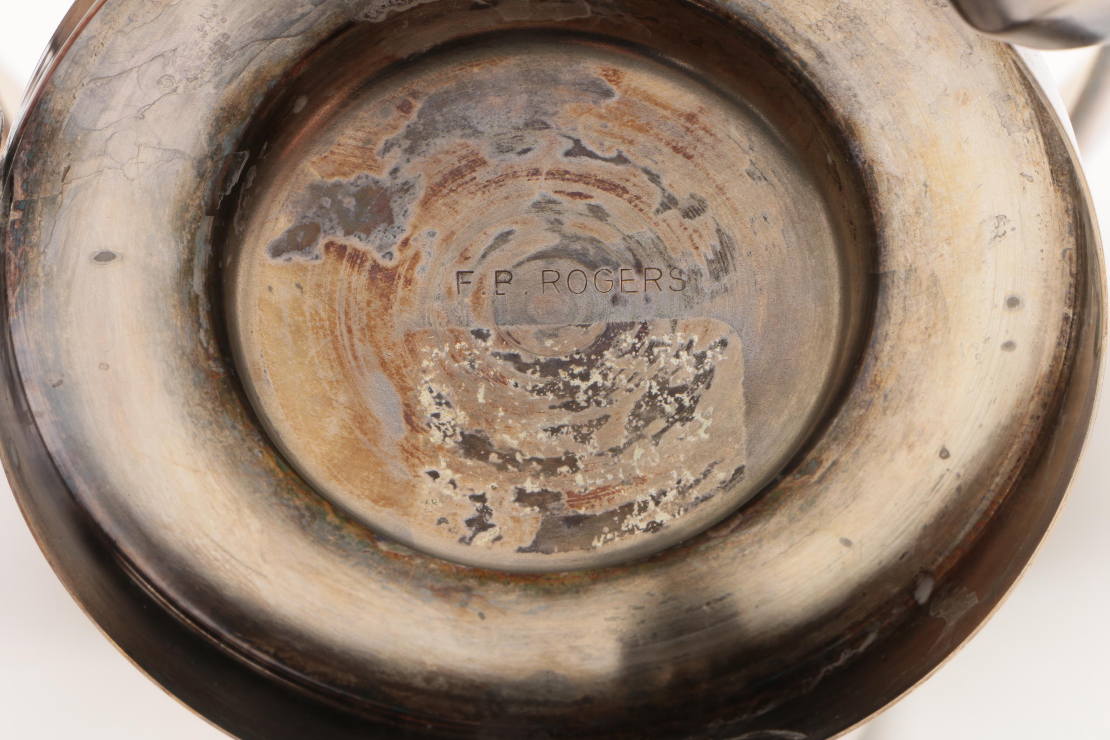 F.B. Rogers Silver Plate and Glass Coffee Carafe Set with Crystal Bedside Carafe