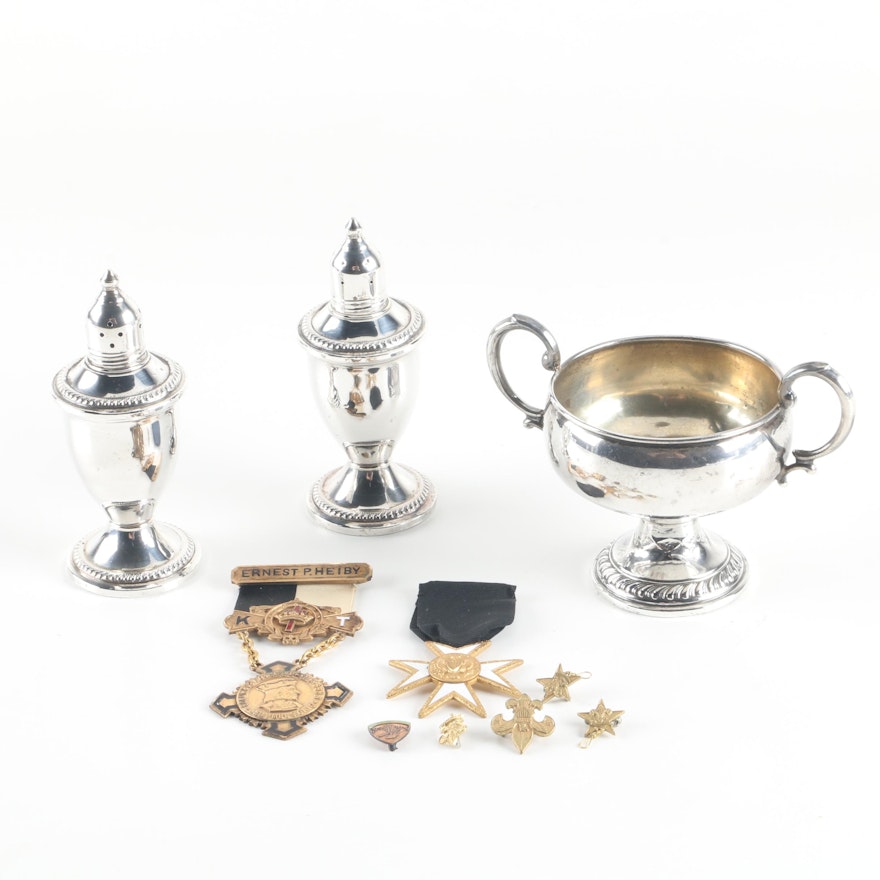 Duchin Creation Shakers and Other Weighted Sterling with Knights Templar Medals