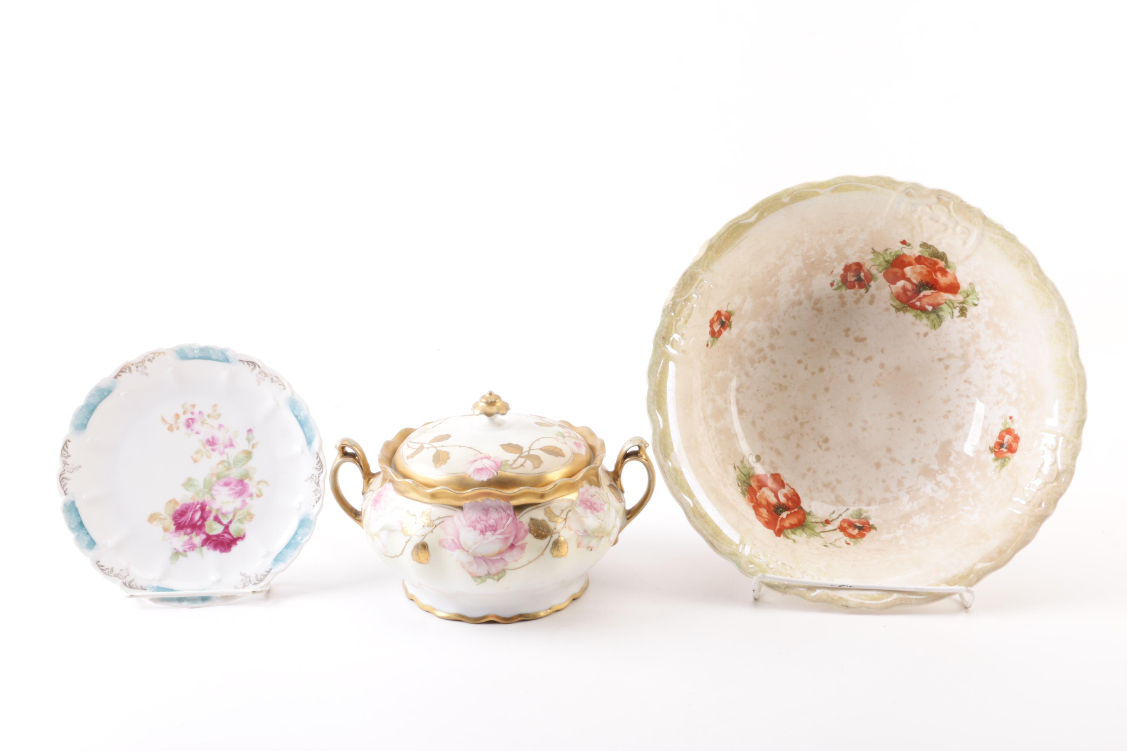 Vintage Floral Themed Porcelain Serveware Featuring Moritz Zdekauer