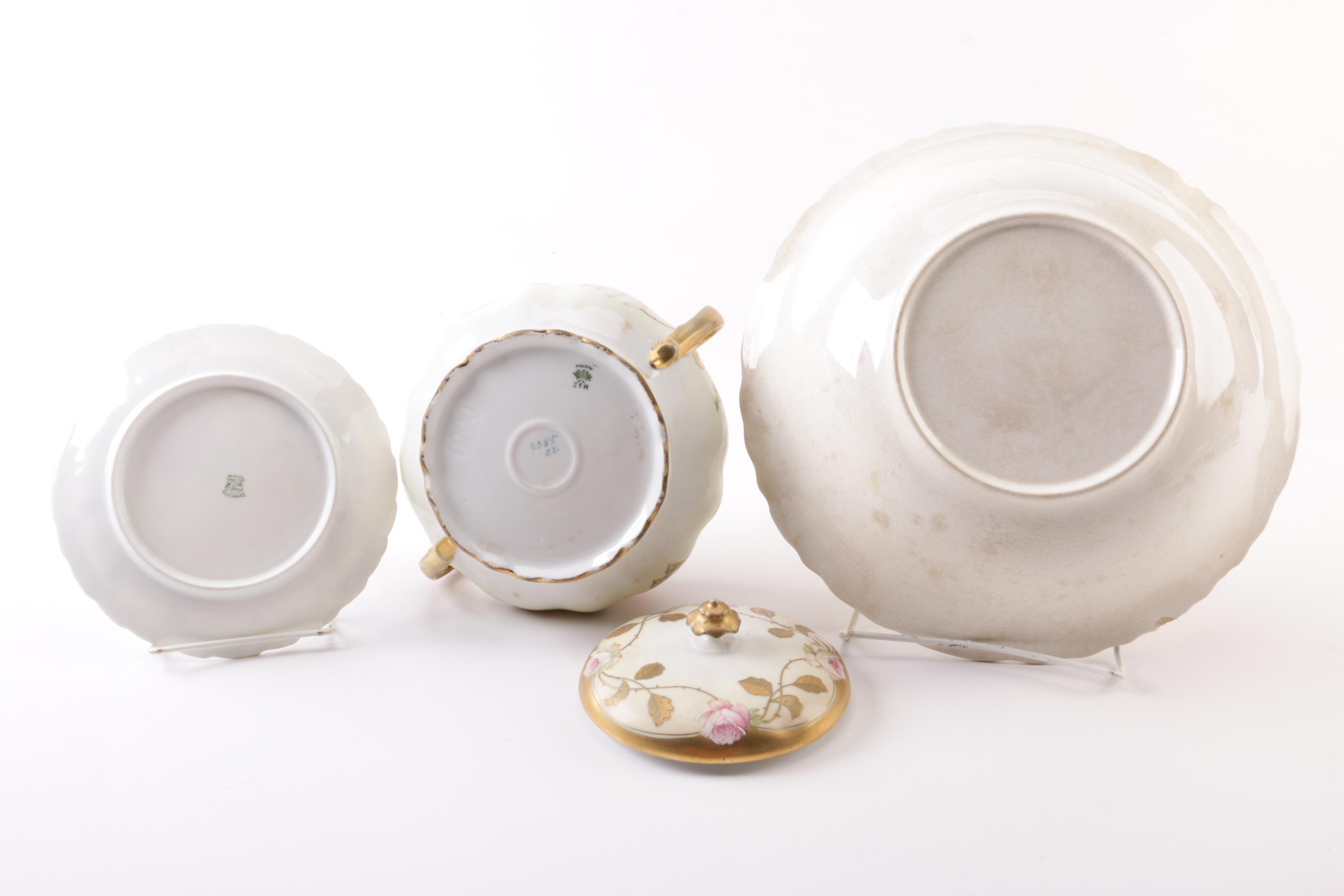 Vintage Floral Themed Porcelain Serveware Featuring Moritz Zdekauer